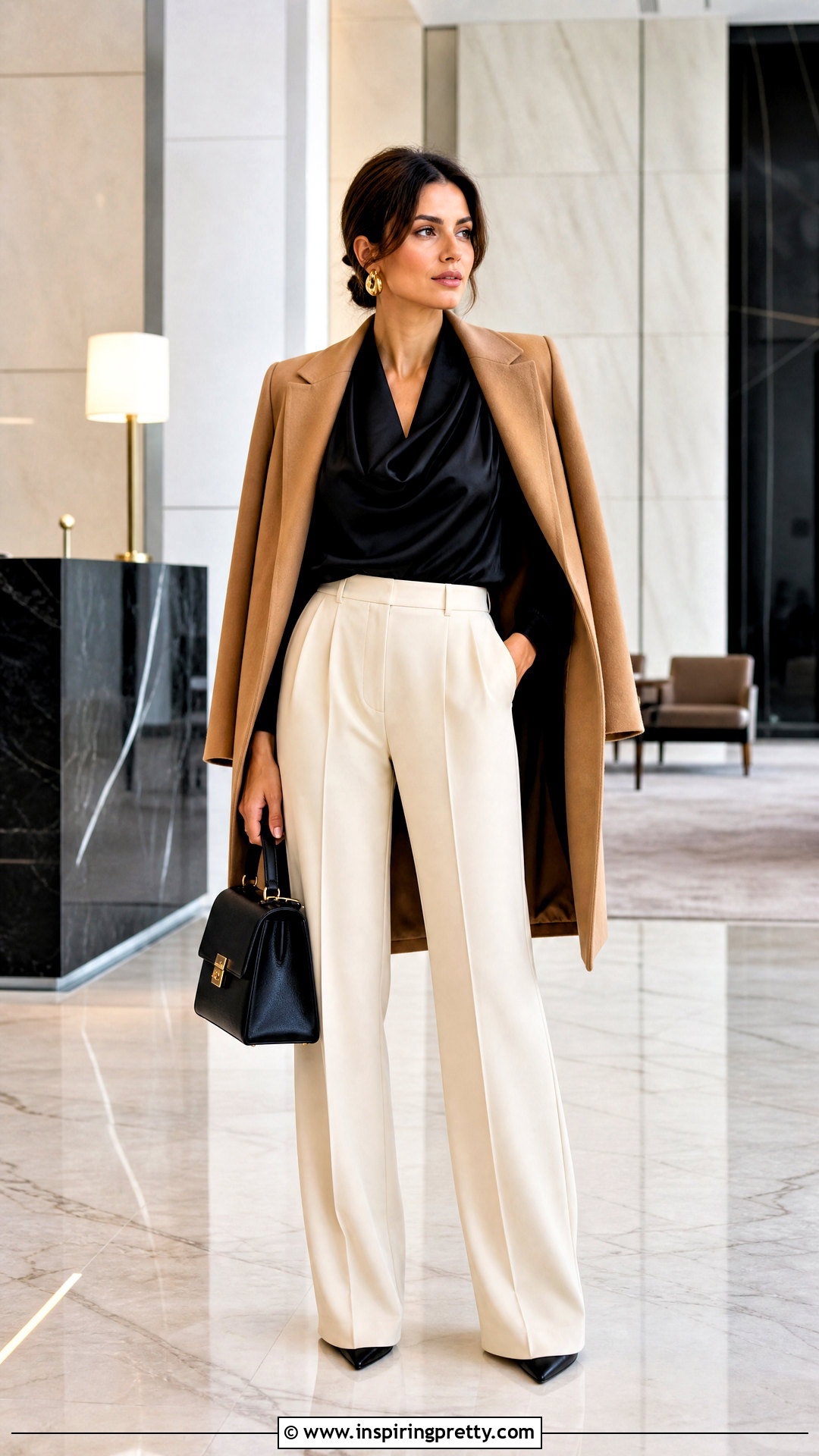 Black Satin Top With Cream Trousers - 50 black satin top outfit ideas