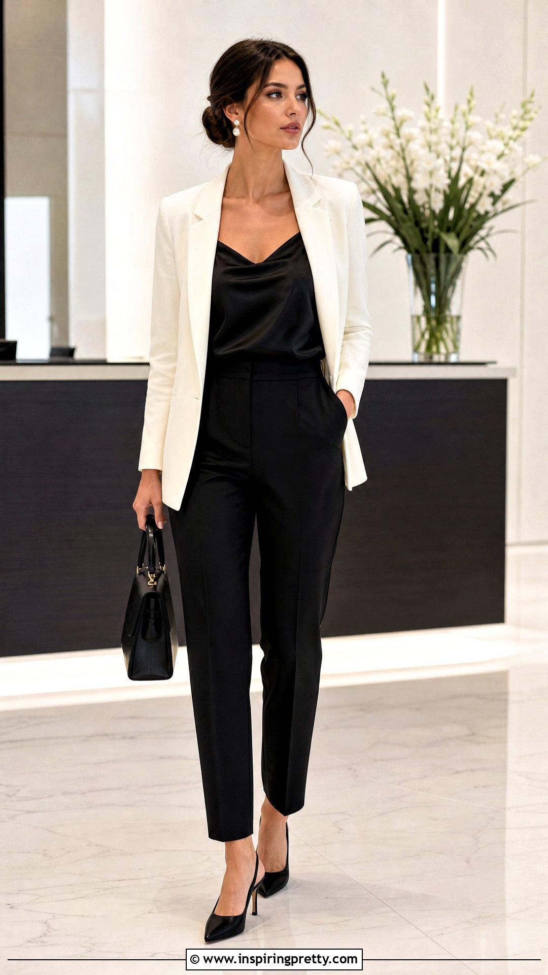 Black Satin Top With White Blazer - 50 black satin top outfit ideas
