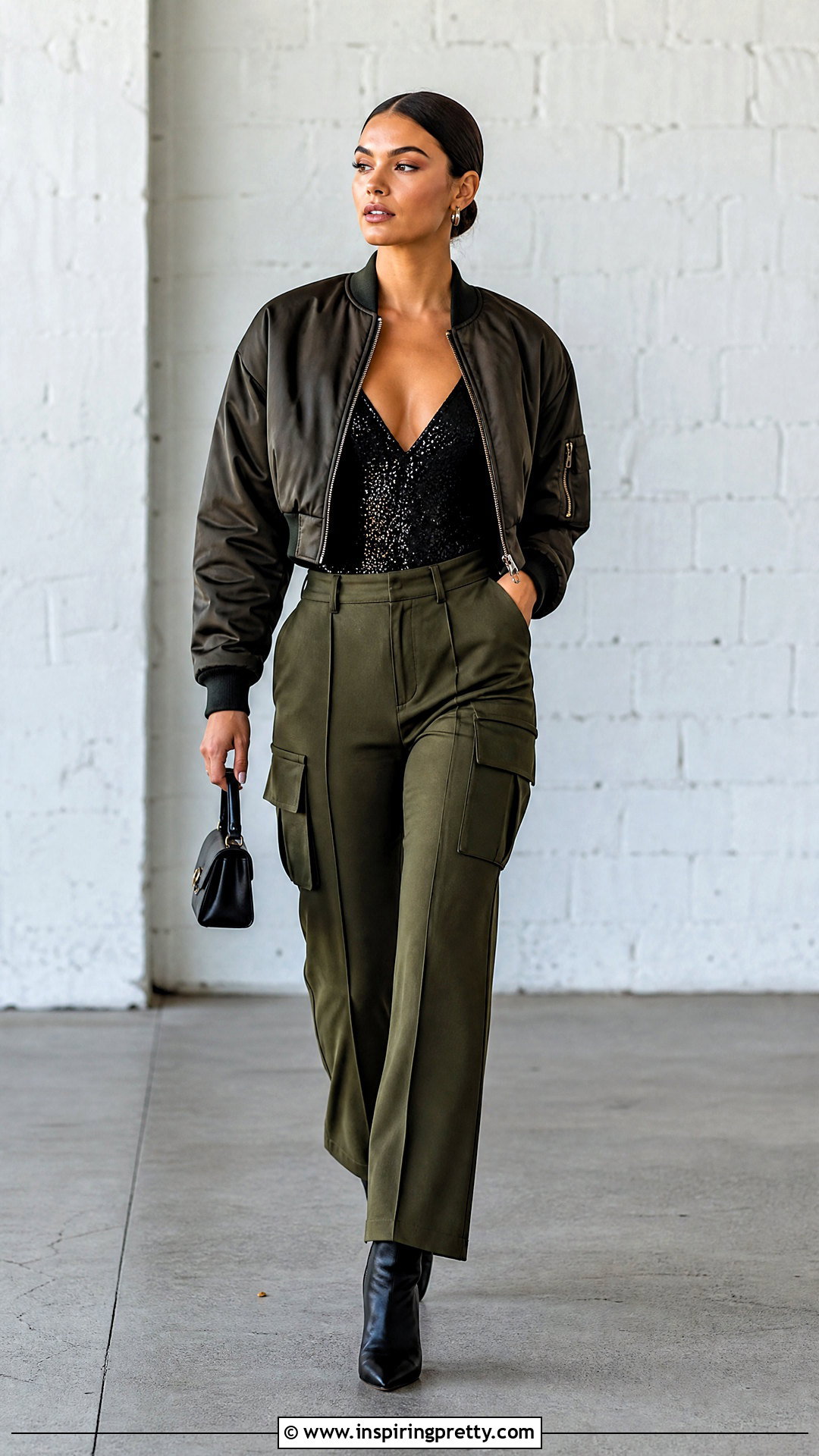 Black Sequin Bodysuit With Cargo Pants - 20 black sequin tops for women