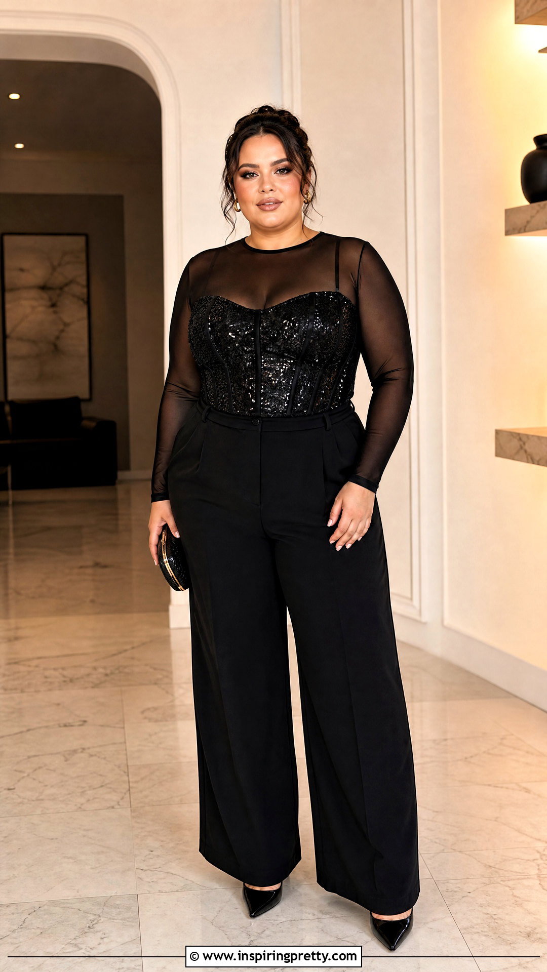 Black Sequin Corset Top Over A Sheer Blouse - 25 black sequin corset top outfit ideas