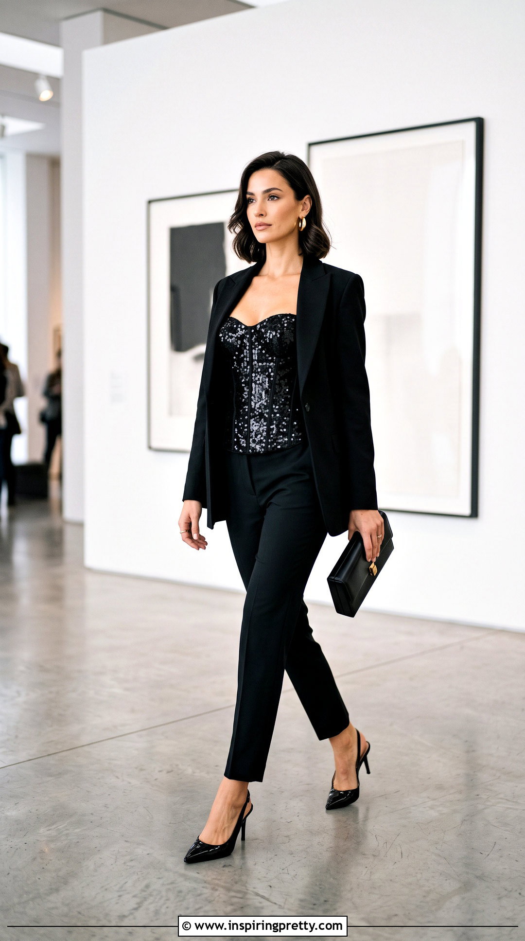 Black Sequin Corset Top With Blazer And Trousers - 25 black sequin corset top outfit ideas