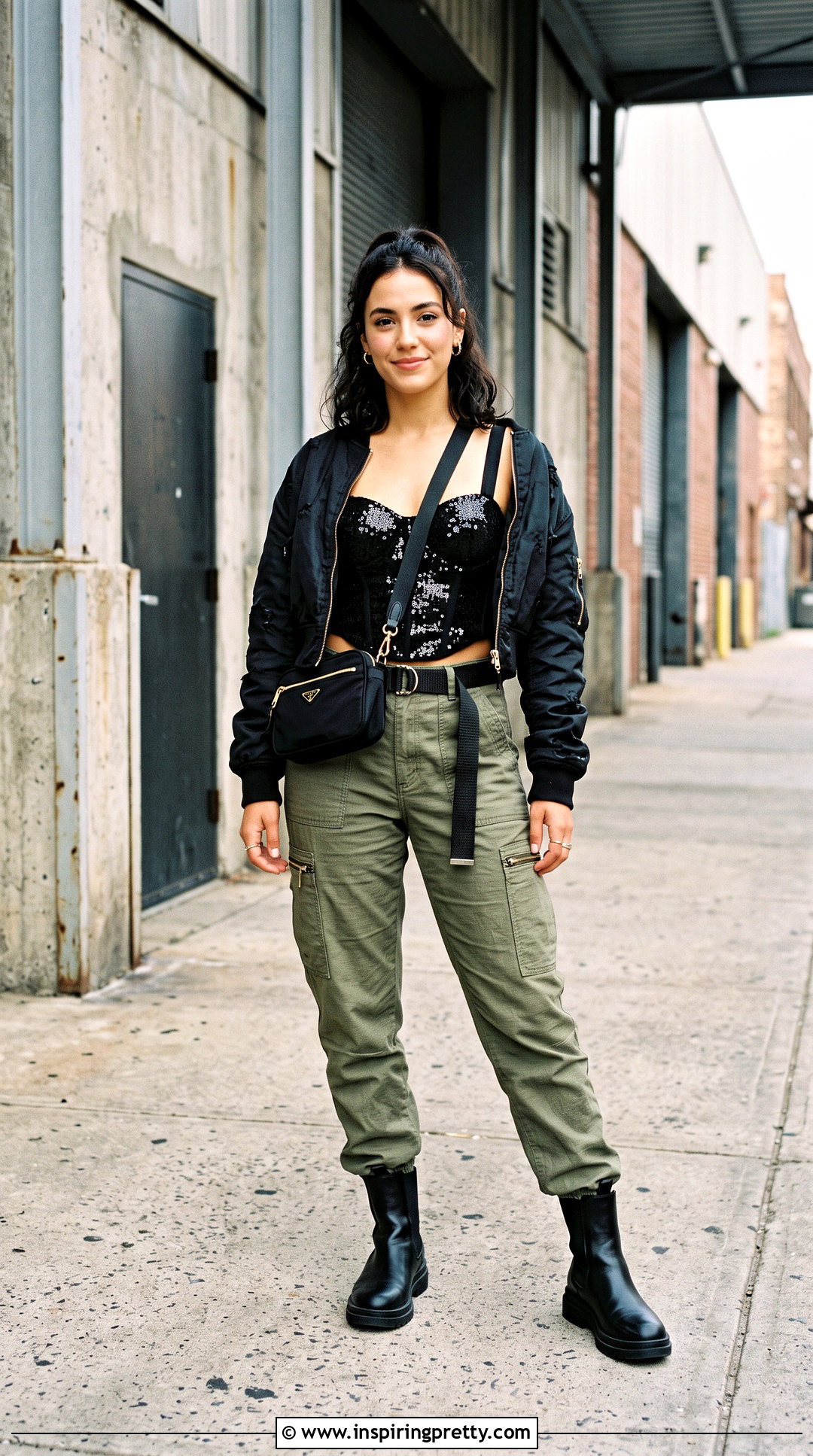 Black Sequin Corset Top With Cargo Pants - 25 black sequin corset top outfit ideas