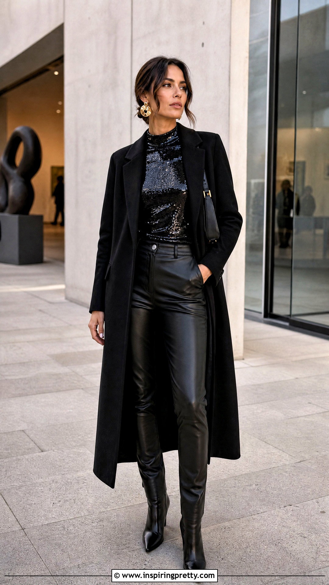 Black Sequin Long Sleeve Top With Leather Pants - 20 black sequin tops for women