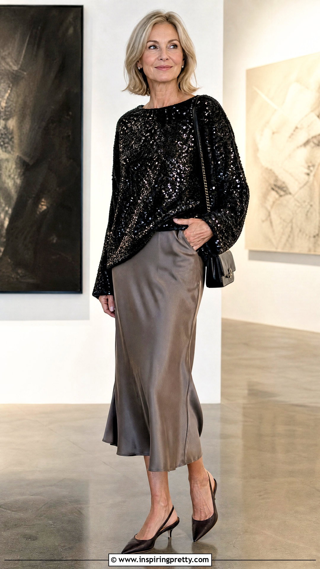 Black Sequin Oversized Top With Satin Slip Skirt - 20 black sequin tops for women