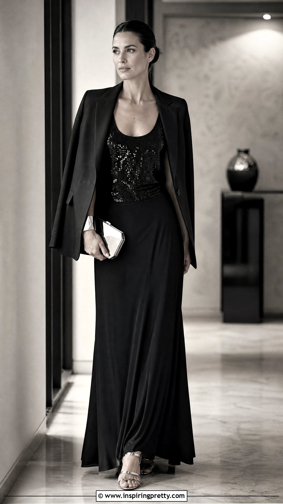 Black Sequin Tank Top With Black Maxi Skirt - 20 black sequin tank top outfit ideas
