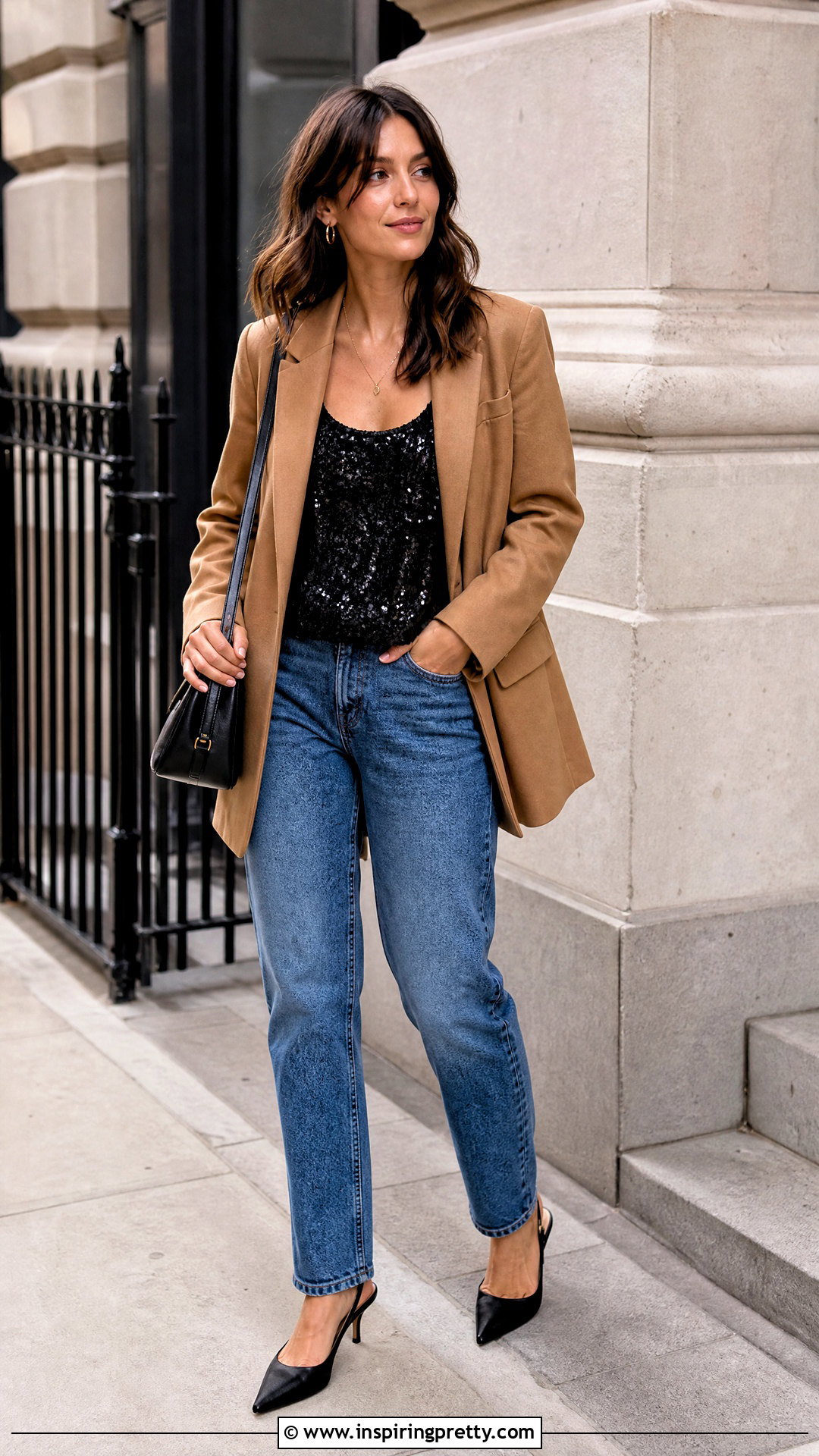 Black Sequin Tank Top With Blazer And Jeans - 20 black sequin tank top outfit ideas