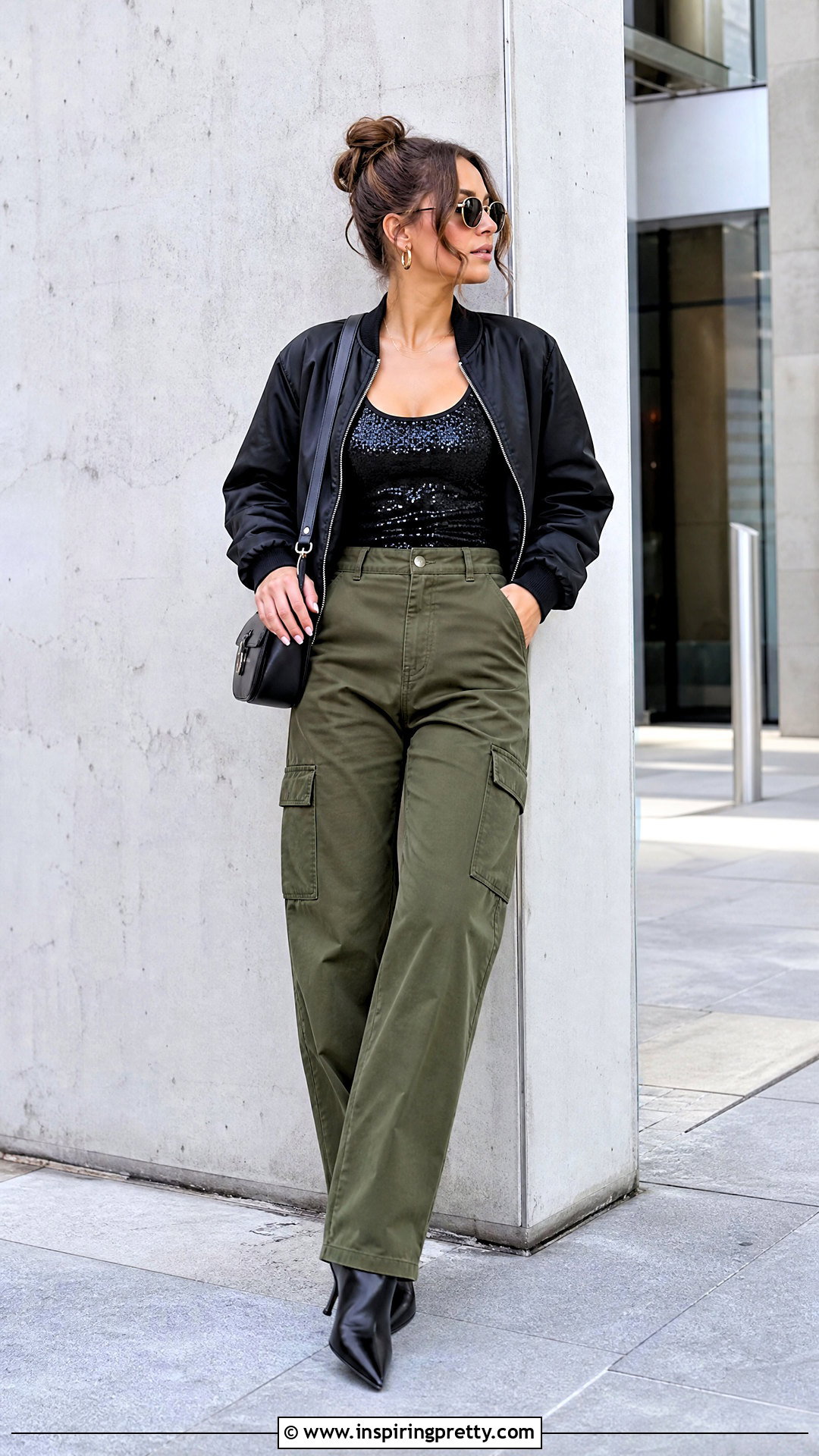 Black Sequin Tank Top With Cargo Pants - 20 black sequin tank top outfit ideas