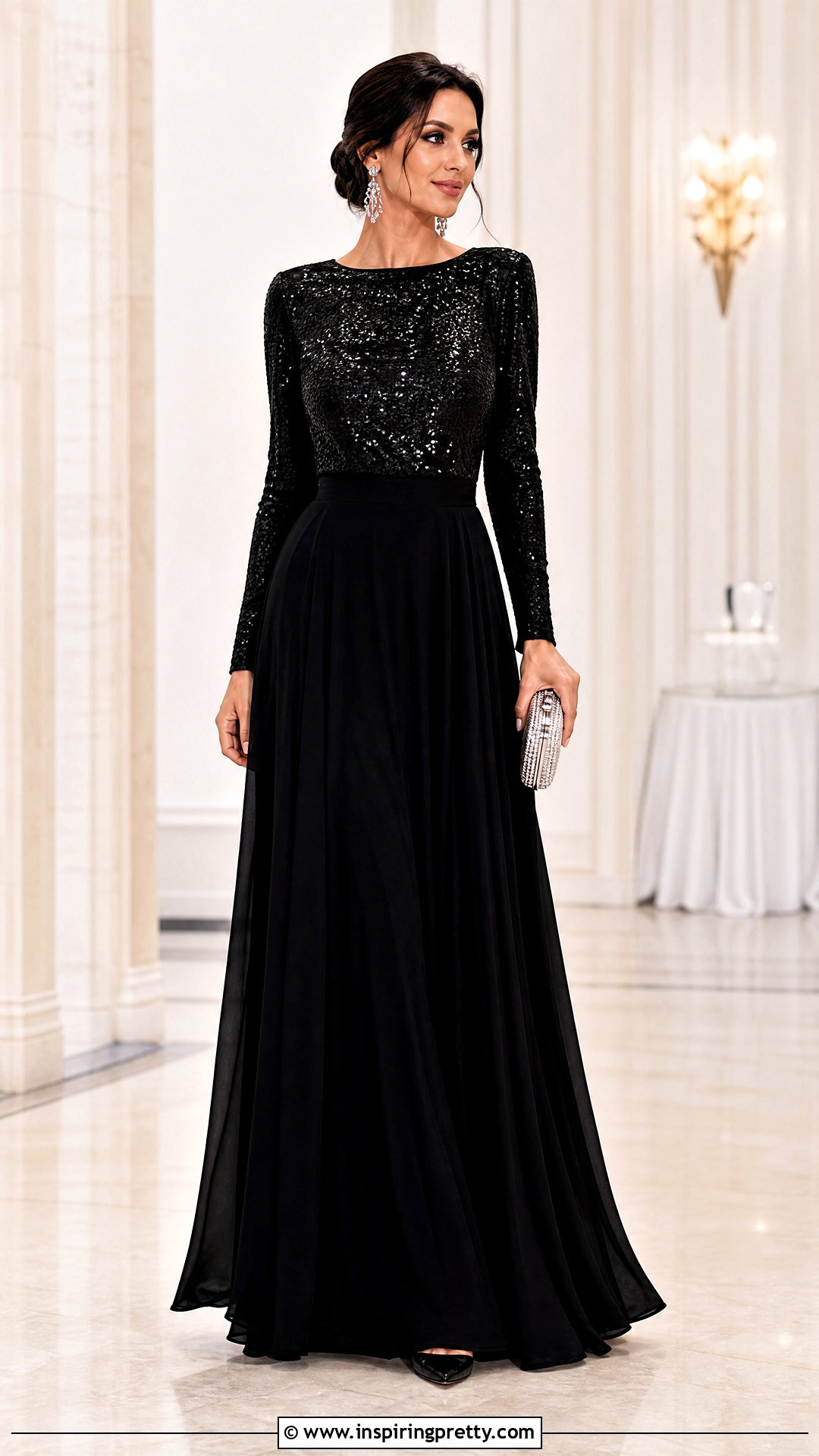 Black Sequin Top With Black Maxi Skirt - 50 black sequin top outfit ideas