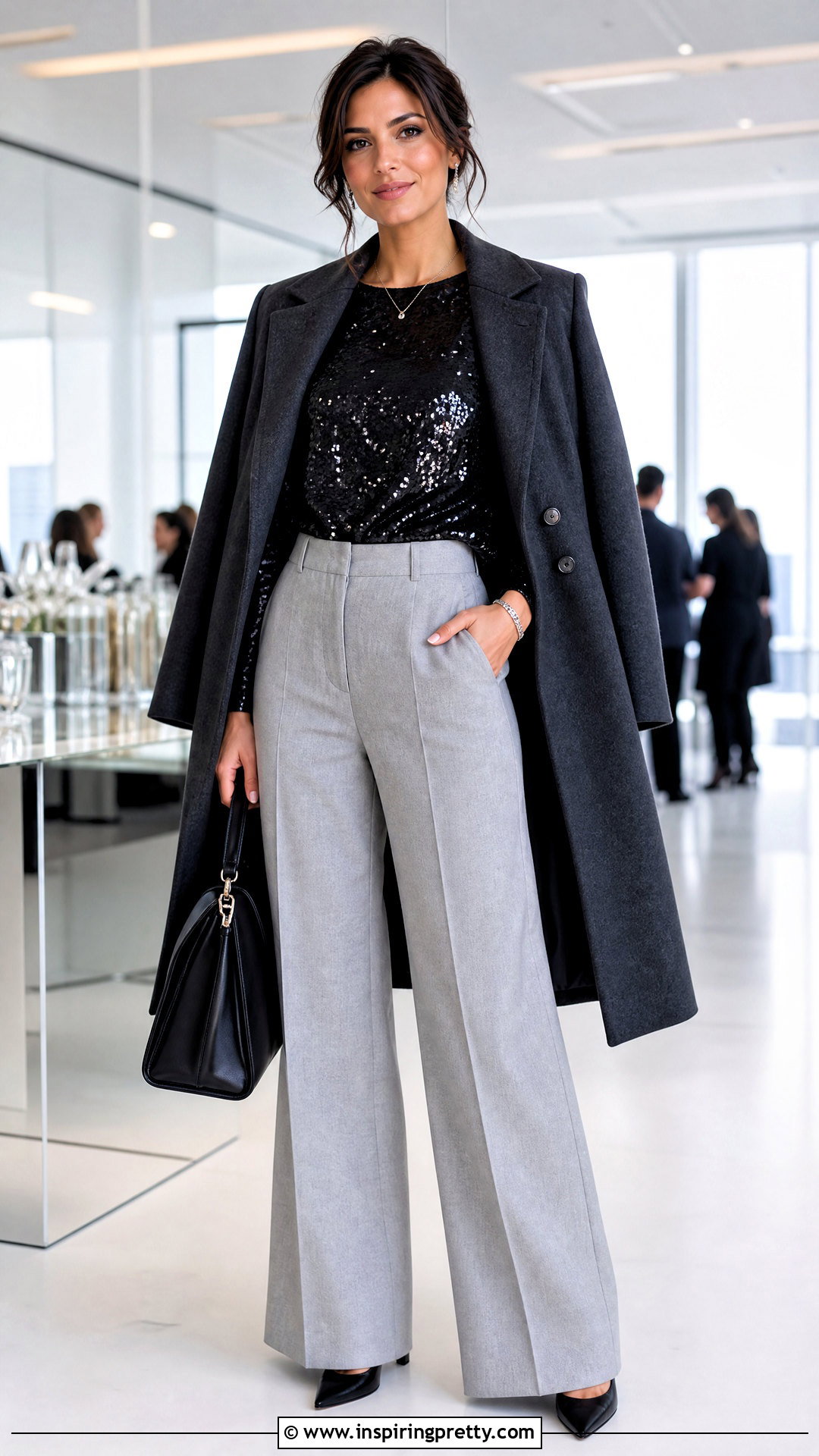 Black Sequin Top With Gray Trousers - 50 black sequin top outfit ideas