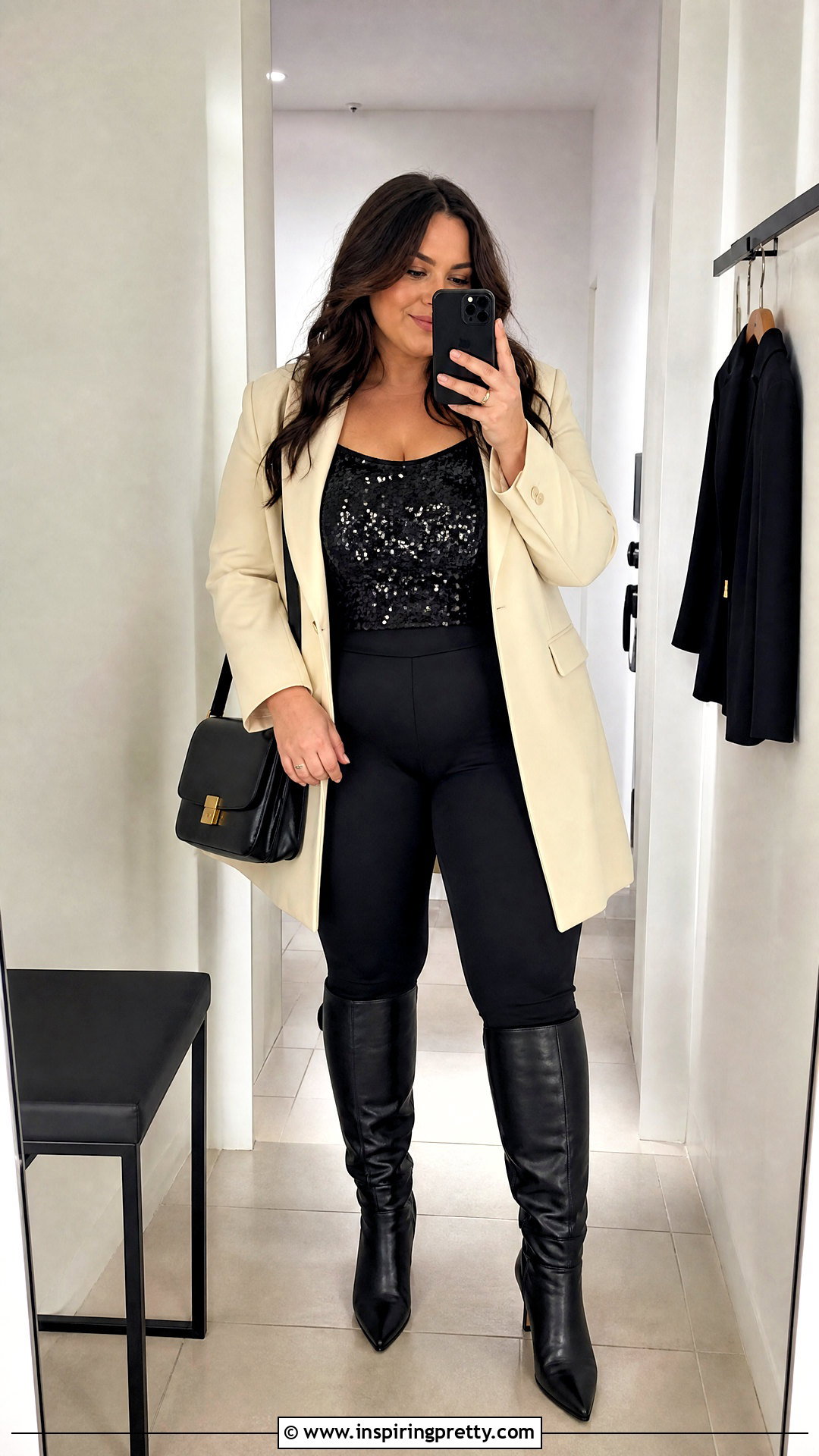 Black Sequin Top With Leggings And Long Blazer - 20 black sequin top style ideas