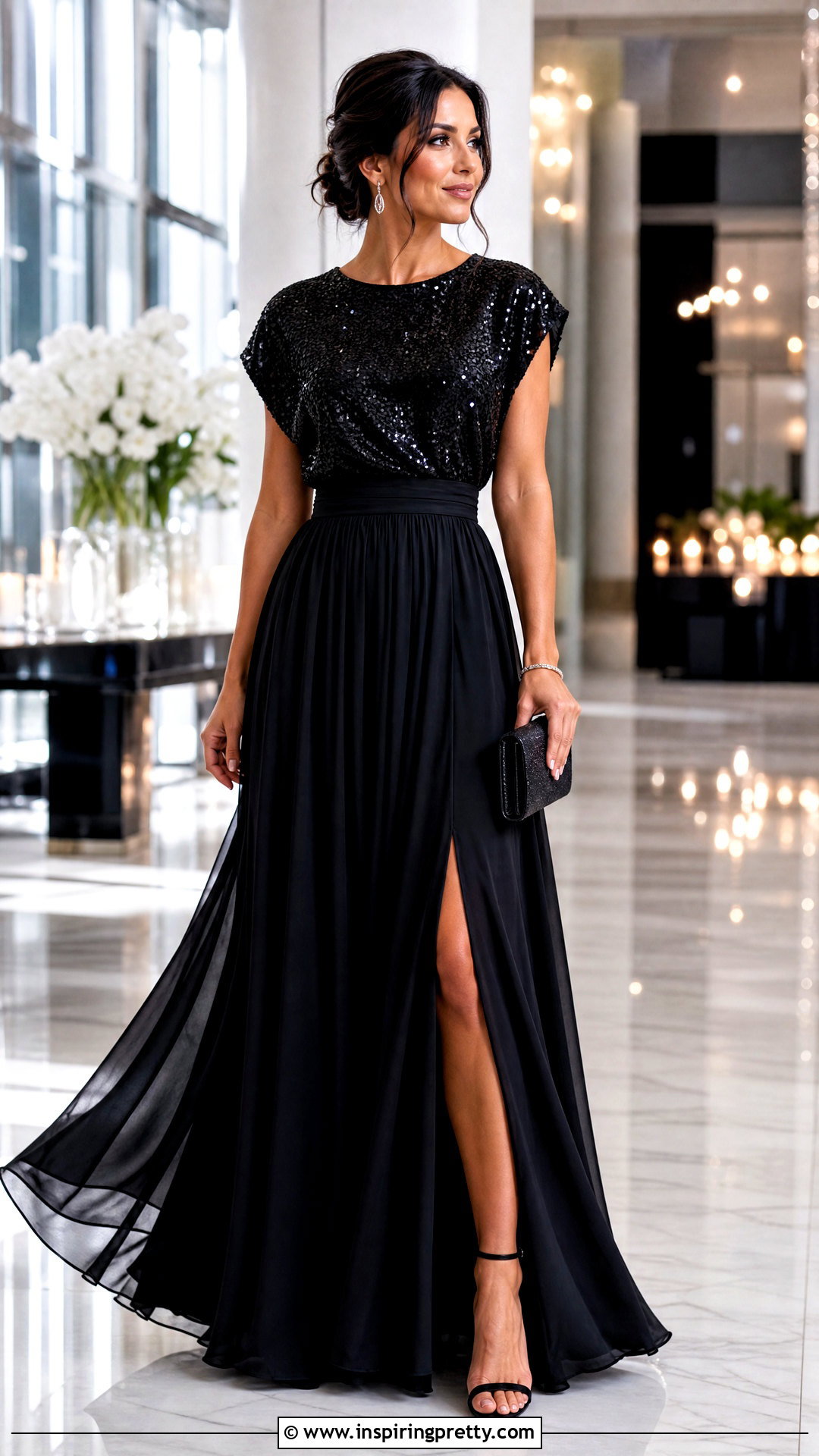 Black Sequin Top With Maxi Skirt - 20 black sequin top style ideas