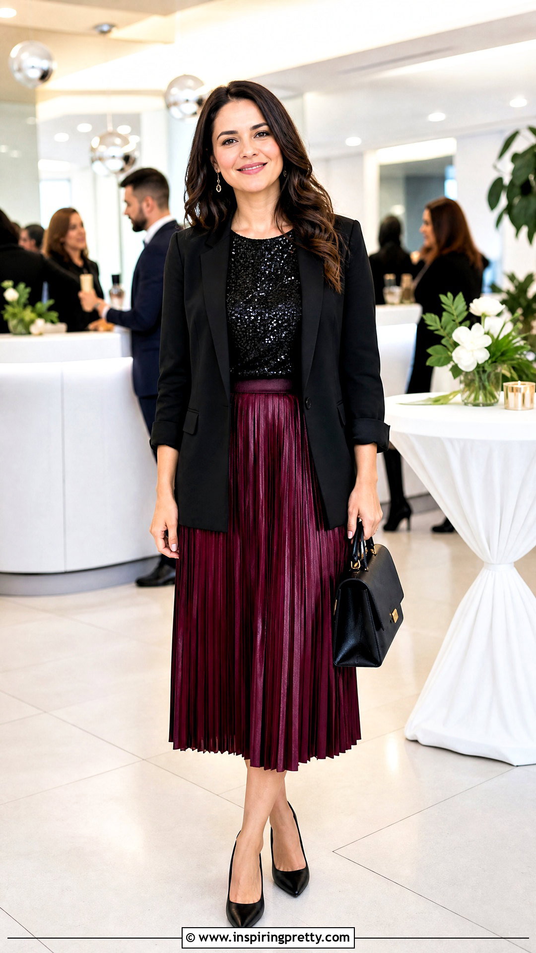 Black Sequin Top With Midi Skirt And Blazer - 50 black sequin top outfit ideas