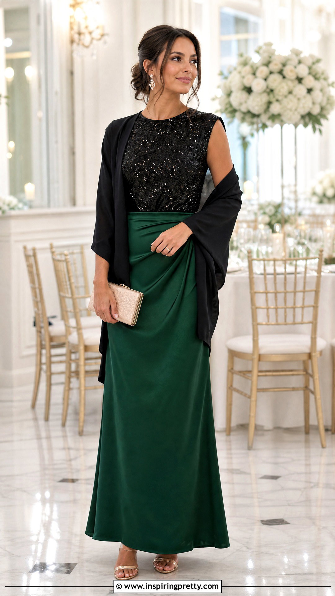 Black Sequin Top With Satin Maxi Skirt - 50 black sequin top outfit ideas