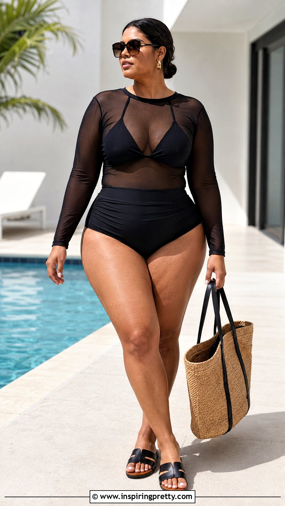 Black Sheer Swim Top With High Waisted Bikini Bottoms - 25 sheer swim top outfit ideas