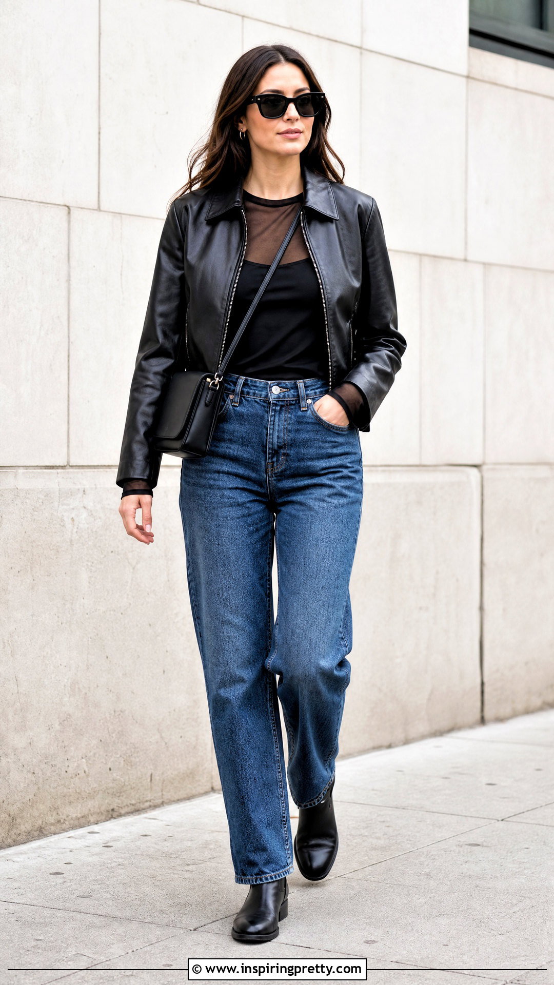 Black Sheer Top With A Leather Jacket - 20 Casual Black Sheer Top outfit ideas