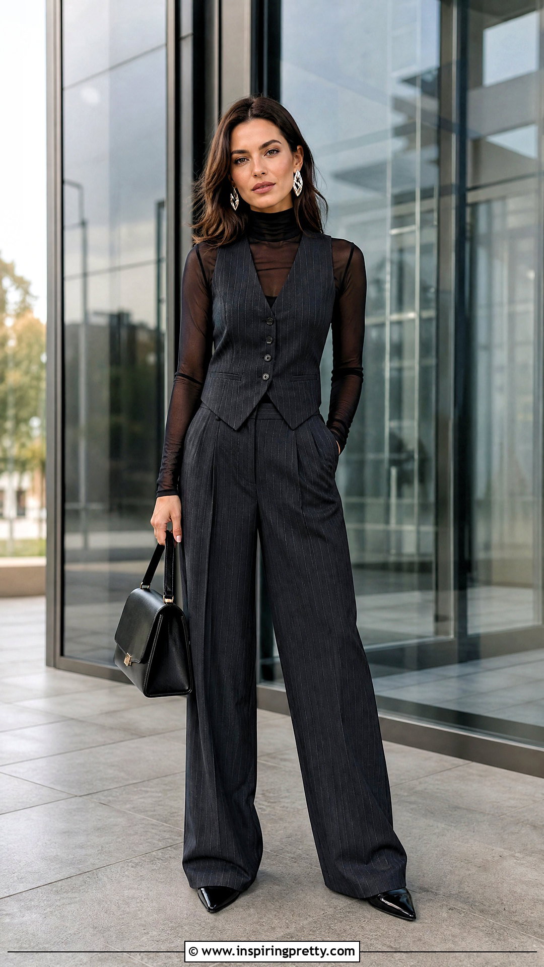 Black Sheer Top With A Suit Vest - 20 black sheer top fashion ideas
