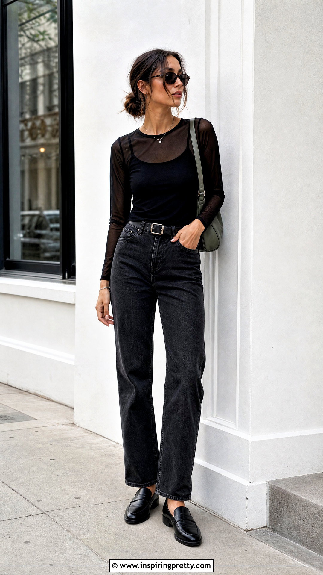 Black Sheer Top With Black Jeans - 20 Casual Black Sheer Top outfit ideas