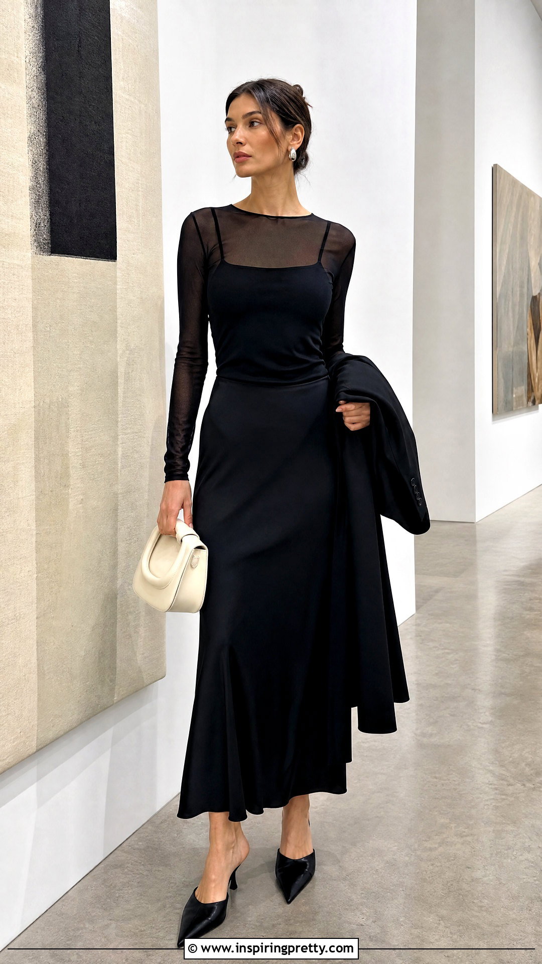 Black Sheer Top With Black Slip Skirt - 50 black sheer top outfit ideas