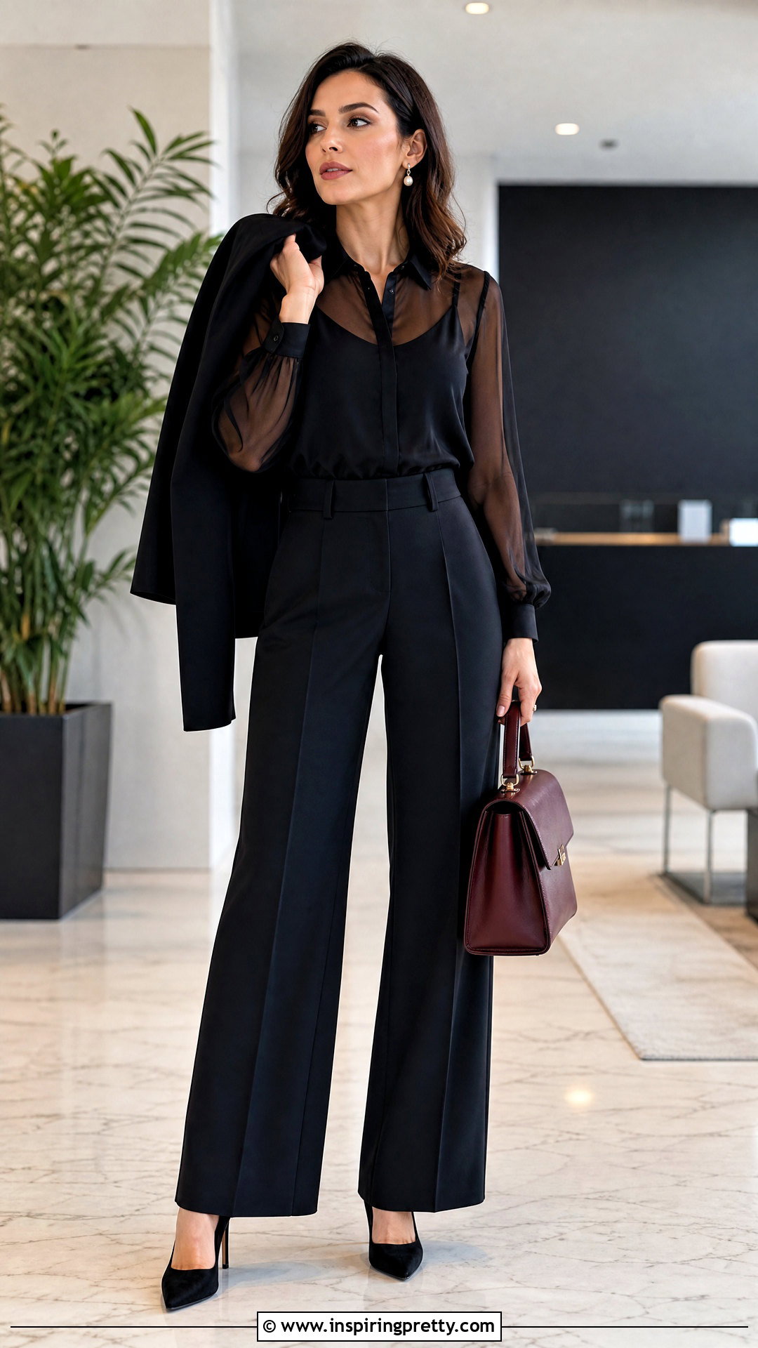 Black Sheer Top With Black Trousers - 50 black sheer top outfit ideas