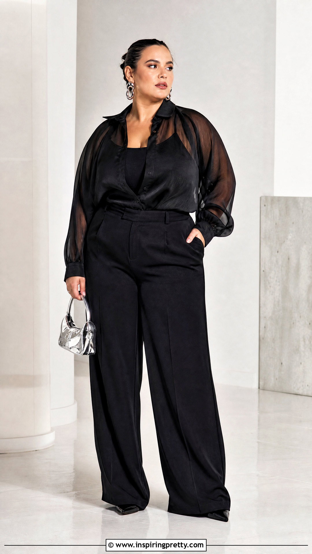 Black Sheer Top With Black Wide Leg Pants - 20 black sheer top fashion ideas