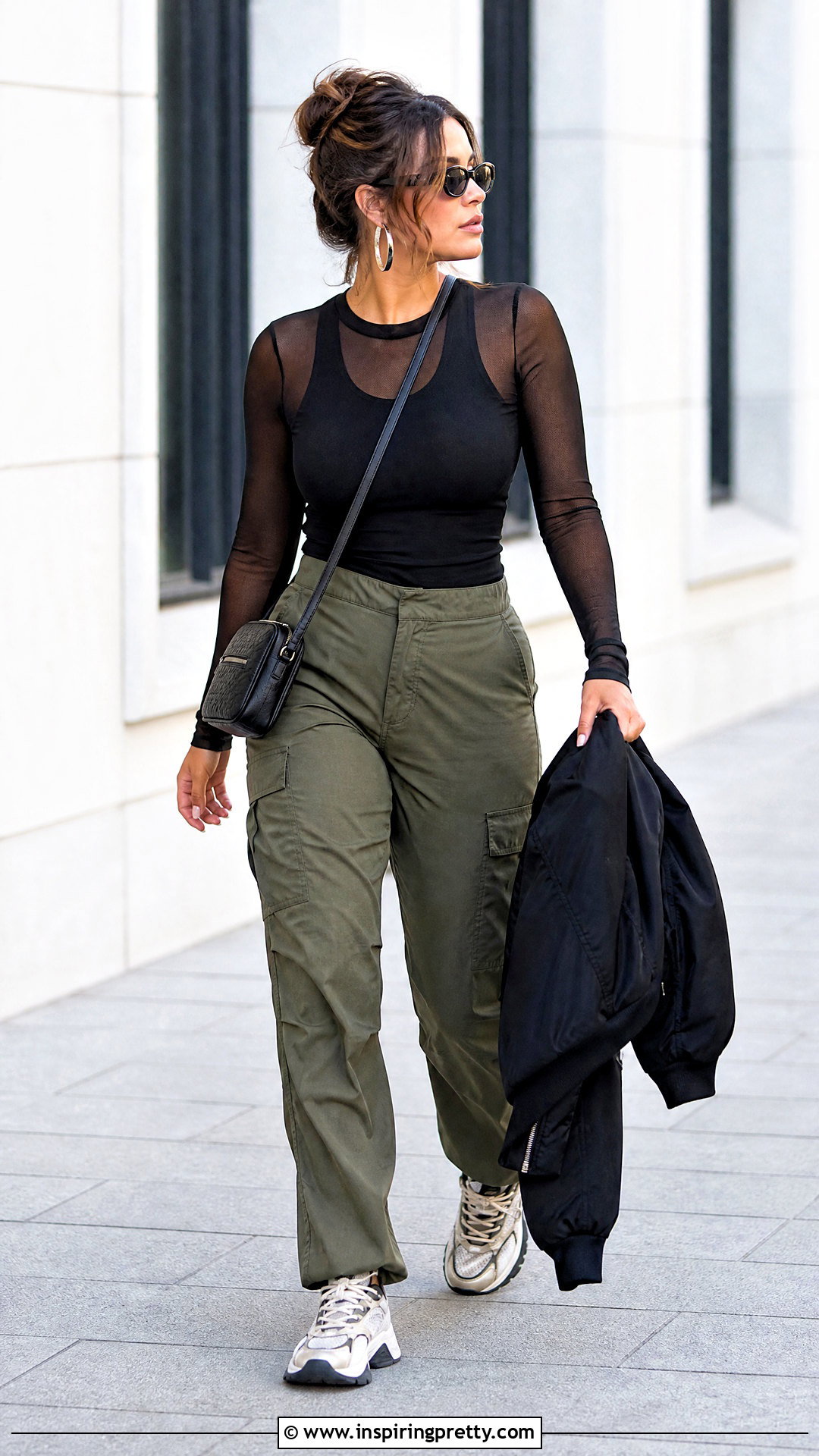 Black Sheer Top With Cargo Pants - 50 black sheer top outfit ideas