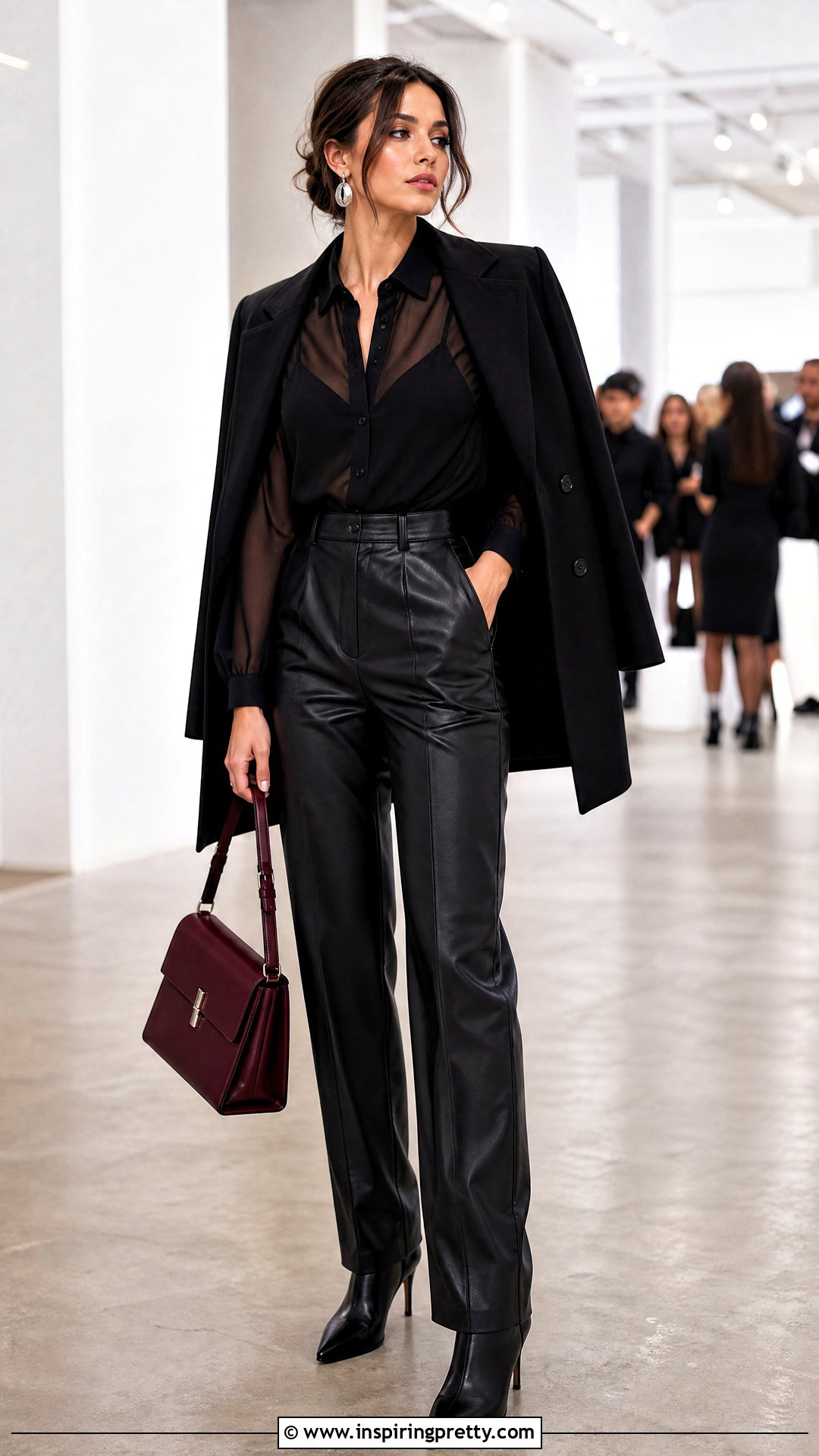 Black Sheer Top With Faux Leather Pants - 50 black sheer top outfit ideas