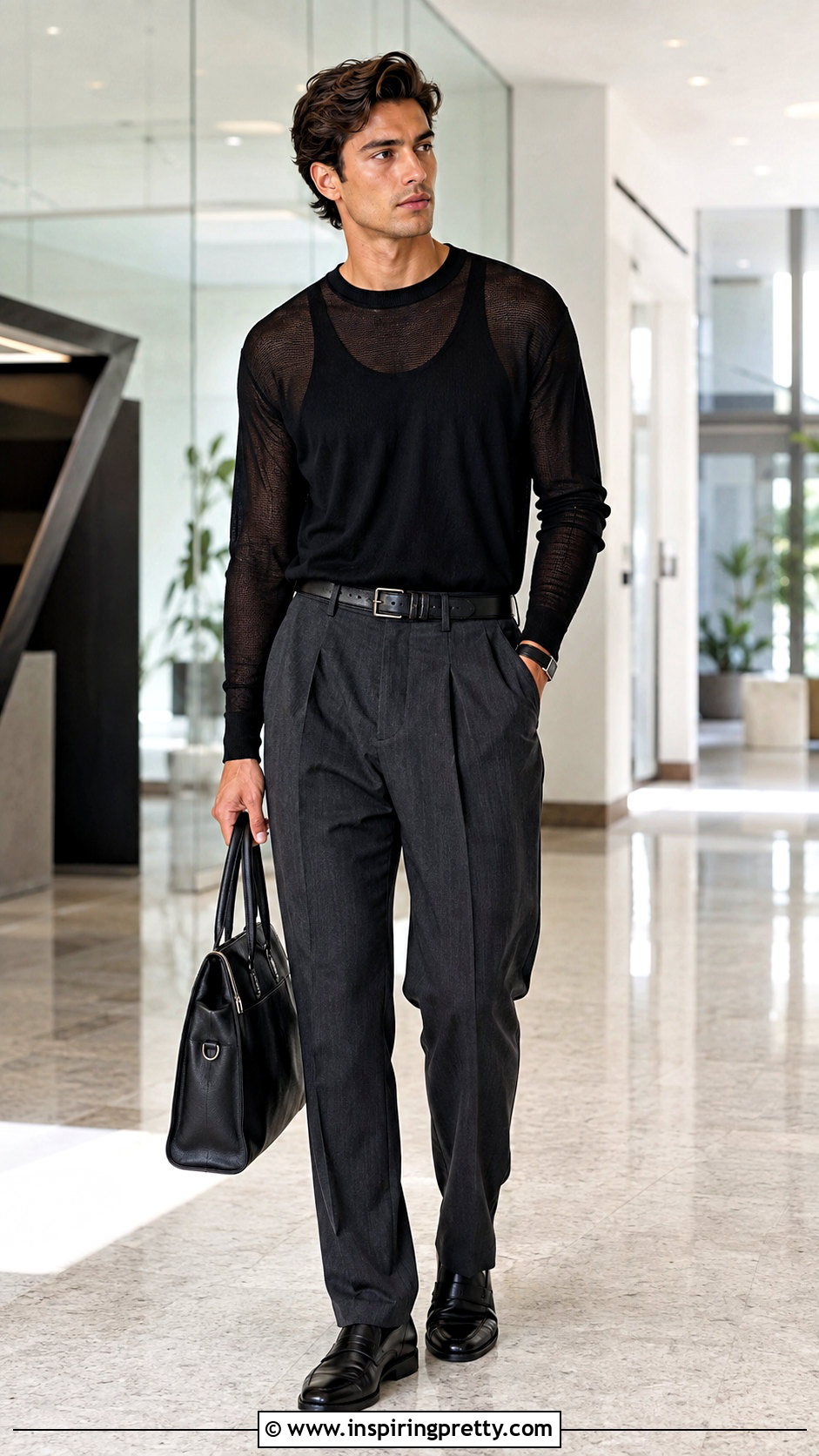 Black Sheer Top With Gray Trousers - 25 Black Sheer Top Men outfit ideas