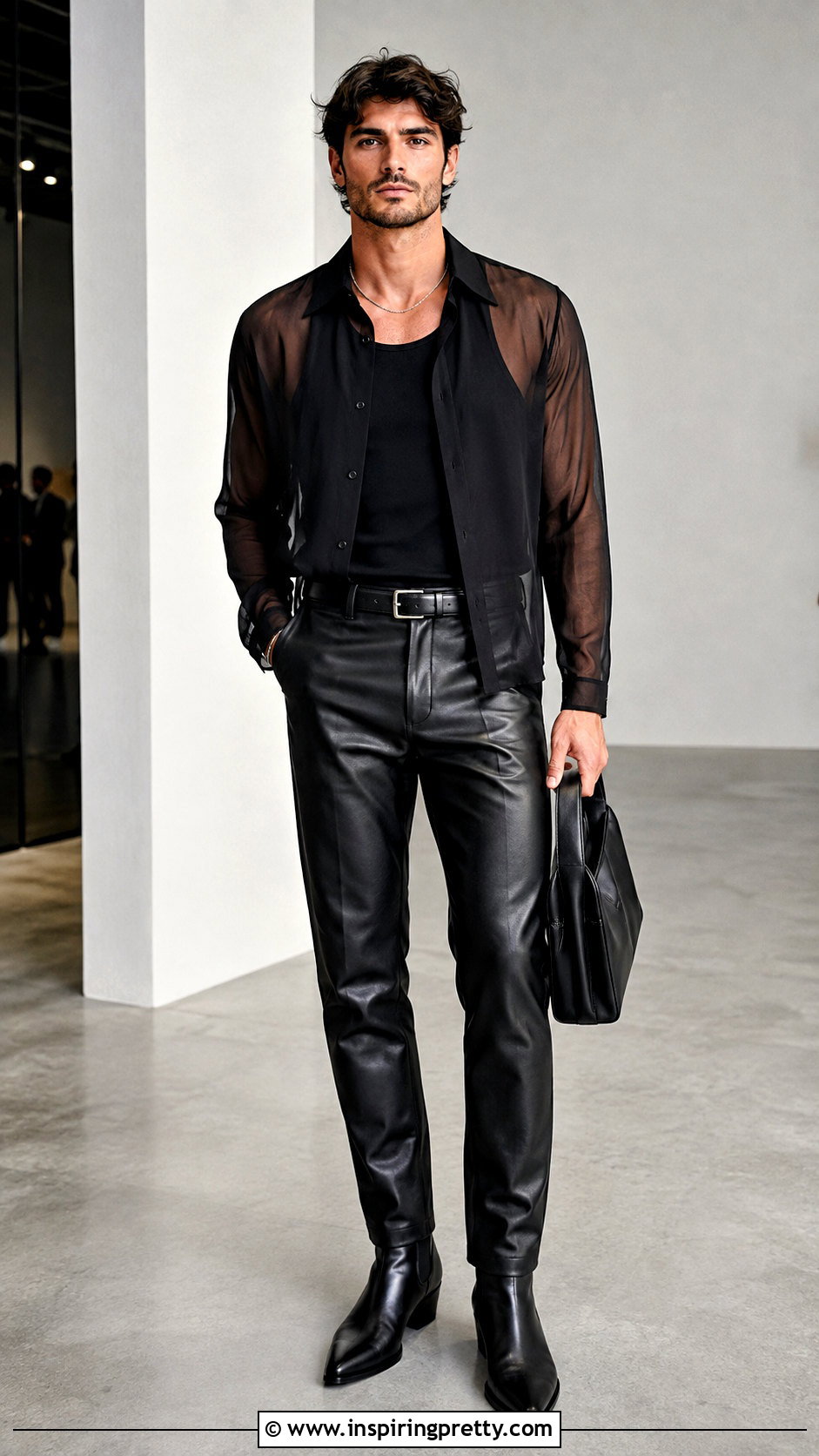 Black Sheer Top With Leather Pants - 25 Black Sheer Top Men outfit ideas