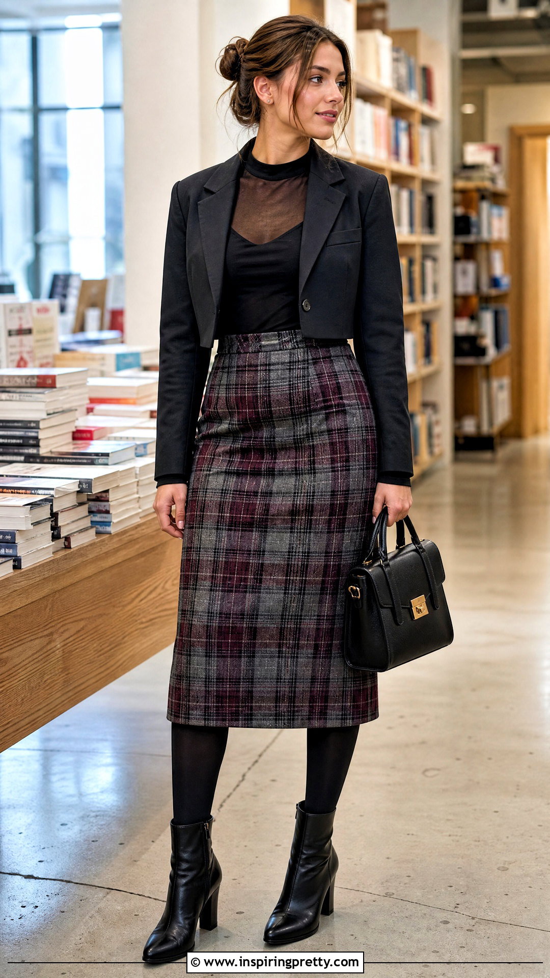 Black Sheer Top With Plaid Skirt - 50 black sheer top outfit ideas