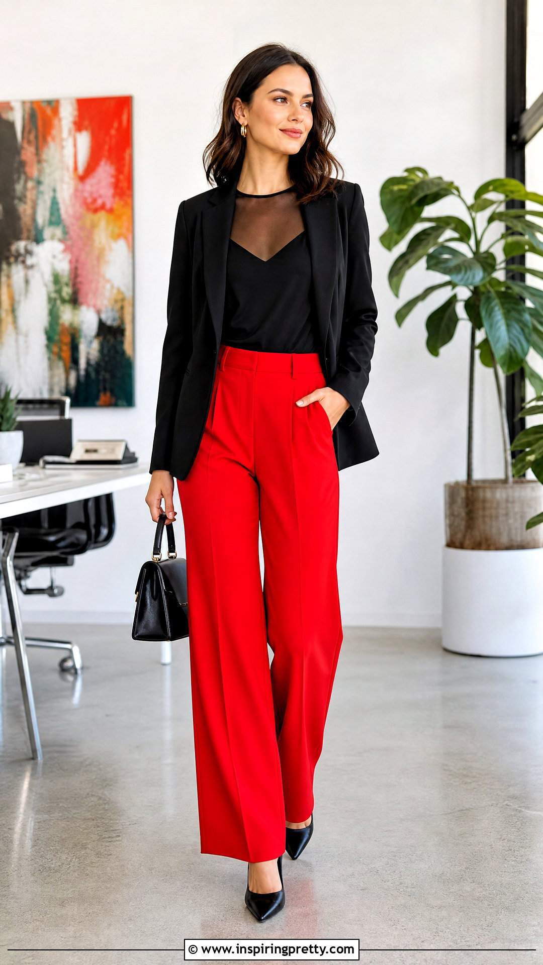 Black Sheer Top With Red Trousers - 50 black sheer top outfit ideas