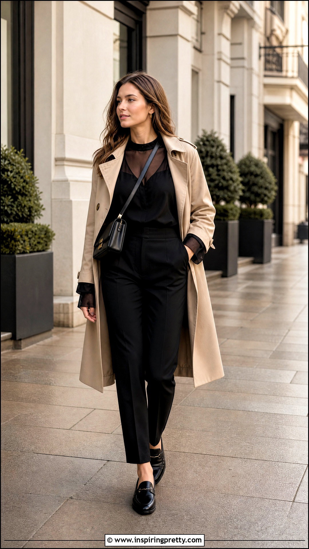 Black Sheer Top With Trench Coat - 50 black sheer top outfit ideas