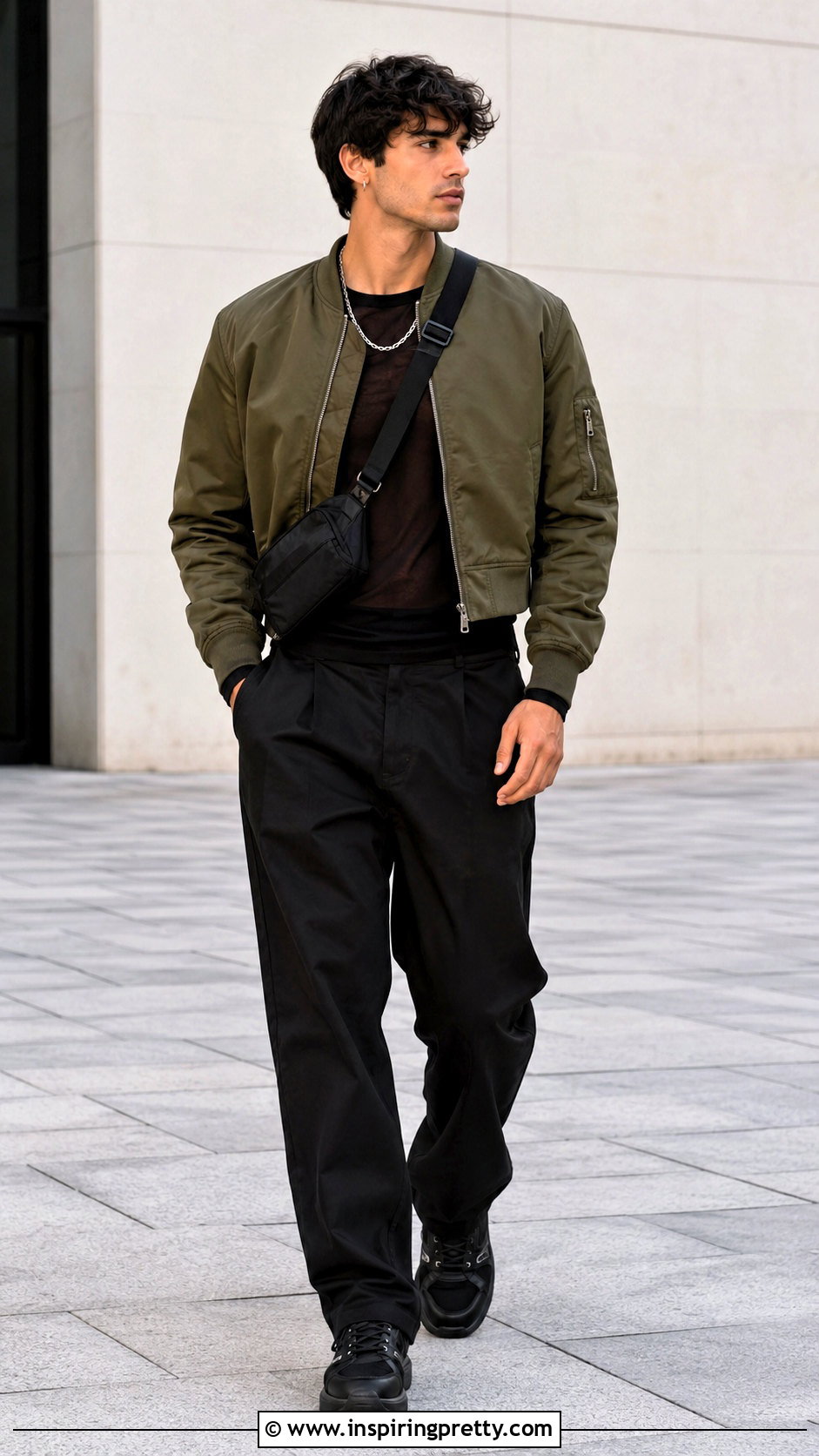 Black Sheer Top With a Bomber Jacket - 25 Black Sheer Top Men outfit ideas