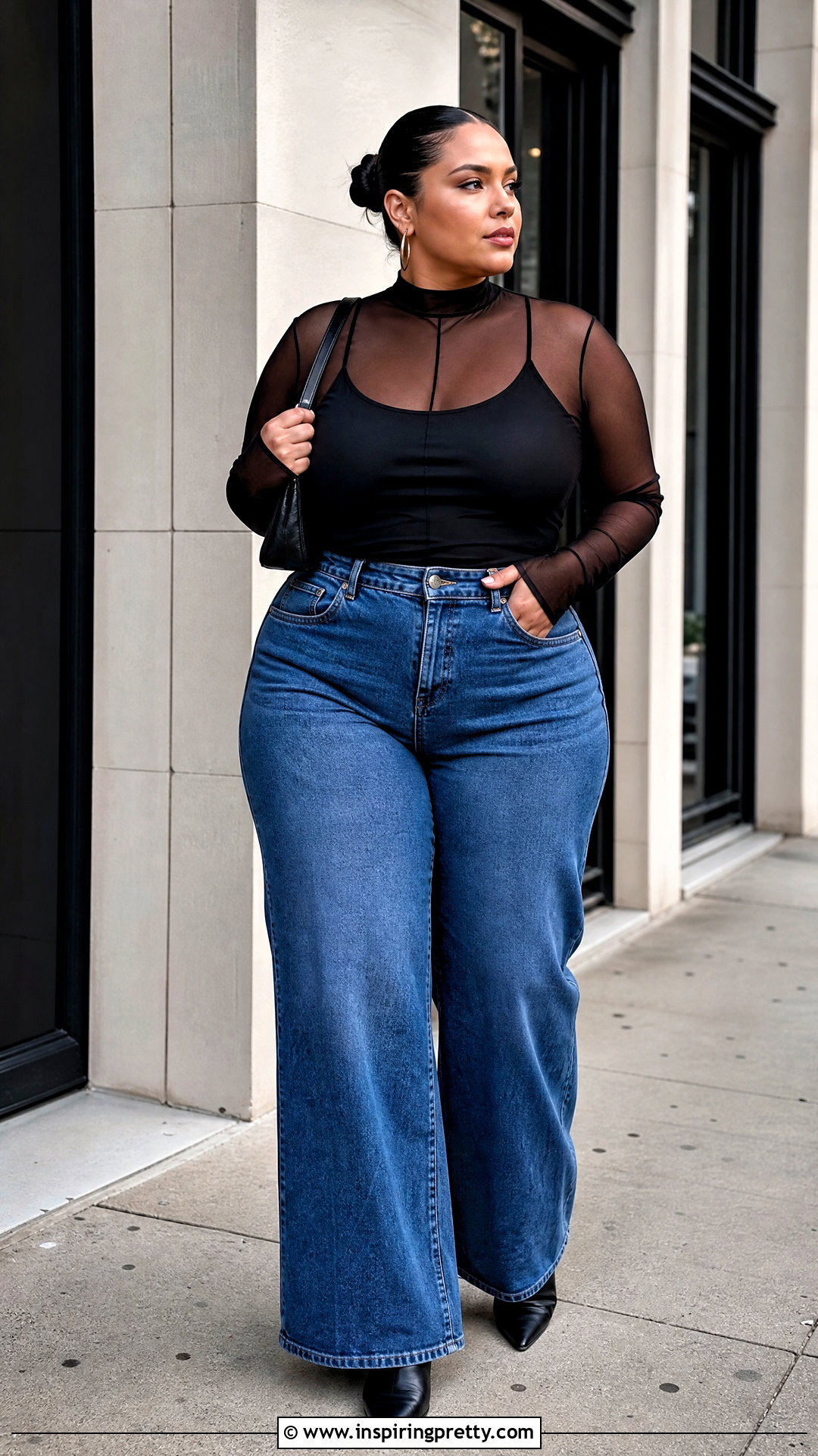 Black Shein Sheer Top With Wide Leg Jeans - 20 Shein Sheer Top outfit ideas