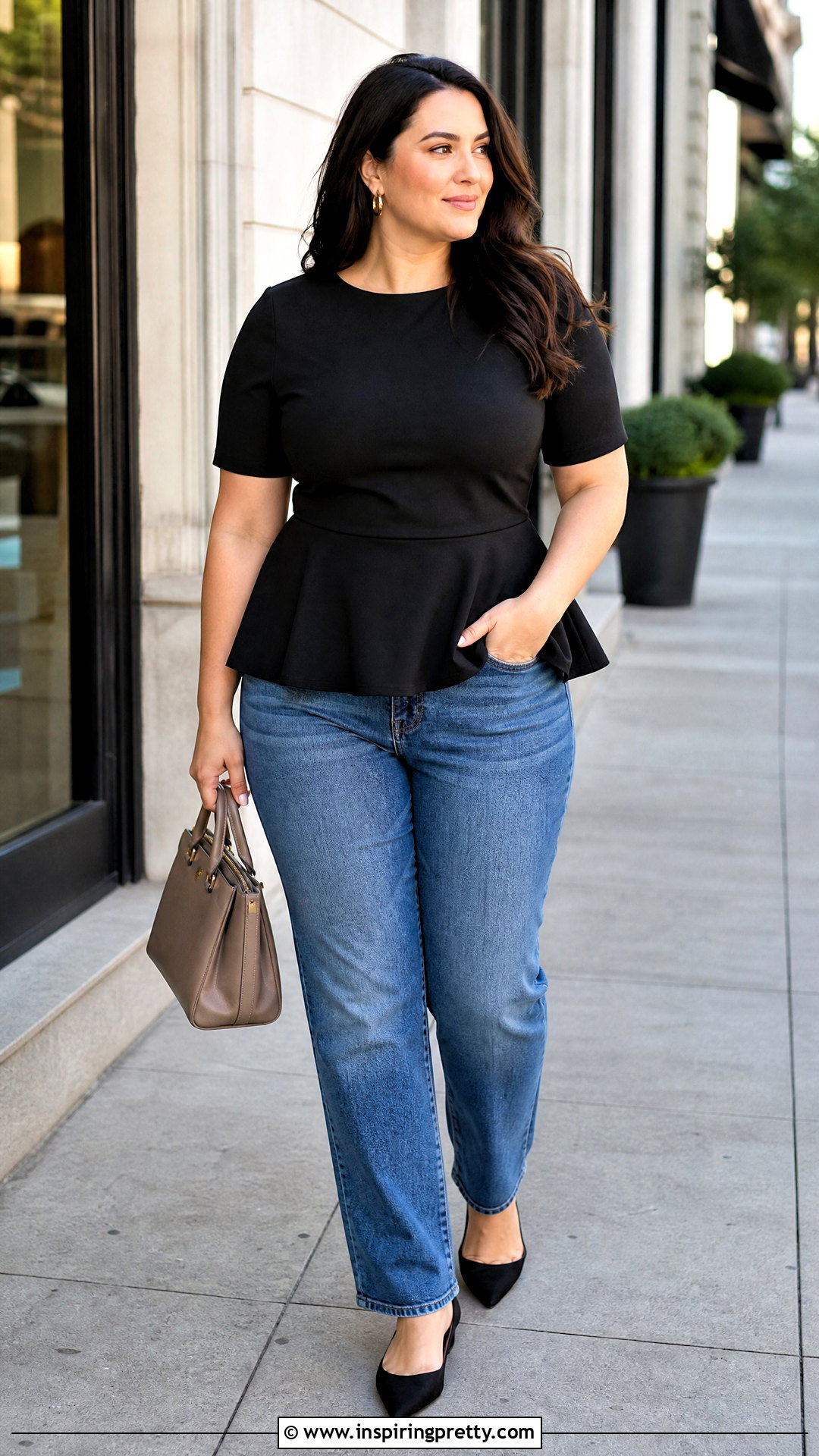 Black Shivonne Peplum Top With Straight Leg Jeans - 25 Shivonne Tops outfit ideas