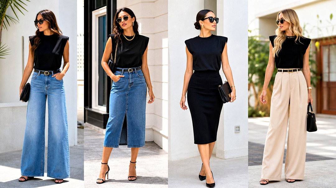 20 Black Shoulder Pad Top Outfit Ideas for Power Dressing