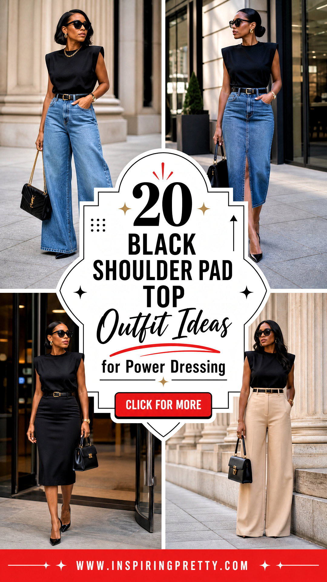 20 Black Shoulder Pad Top Outfit Ideas for Power Dressing - 20 Black Shoulder Pad Top Outfit Ideas for Power Dressing