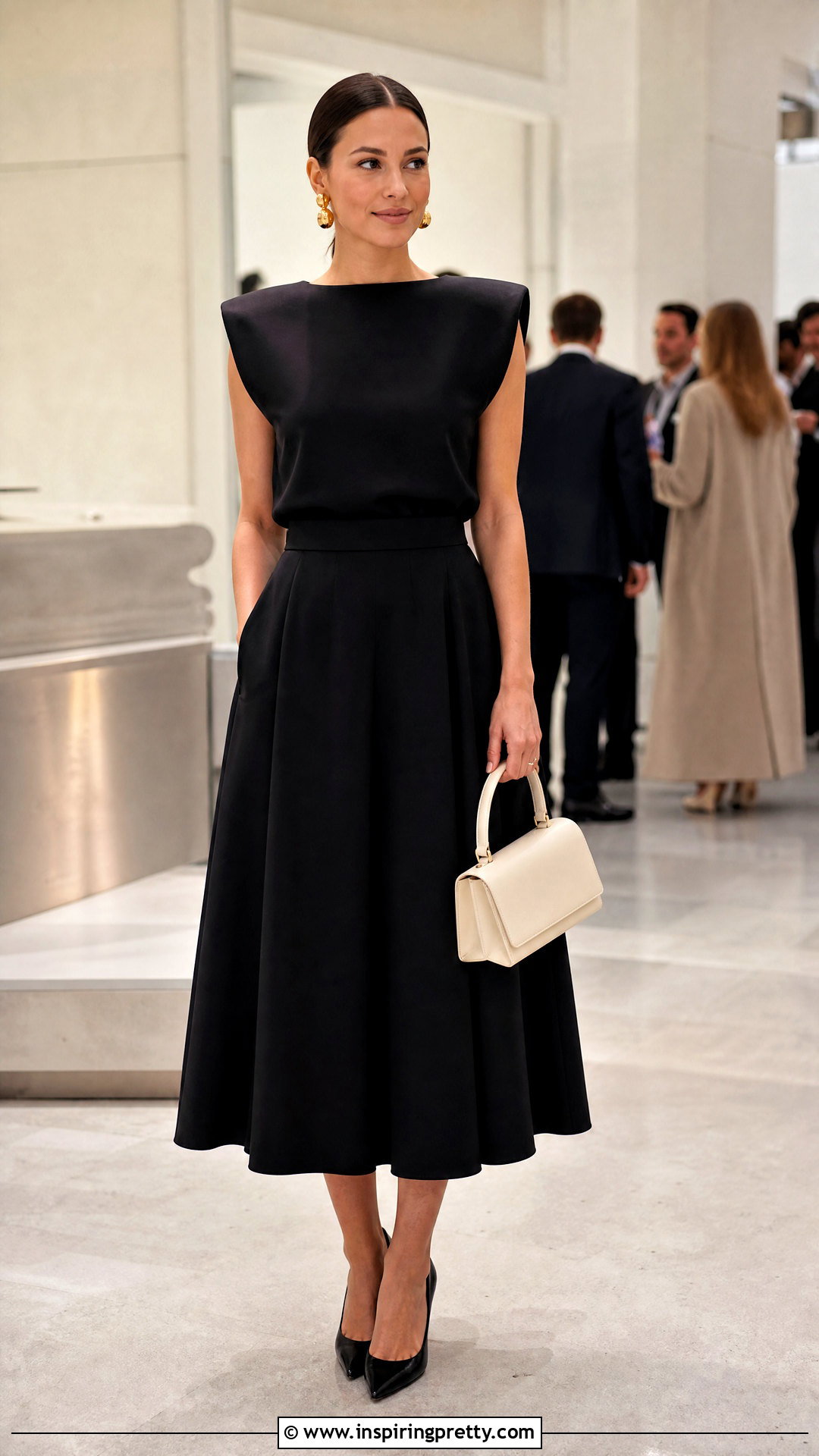 Black Shoulder Pad Top With Matching Black Skirt - 20 Black Shoulder Pad Top outfit ideas