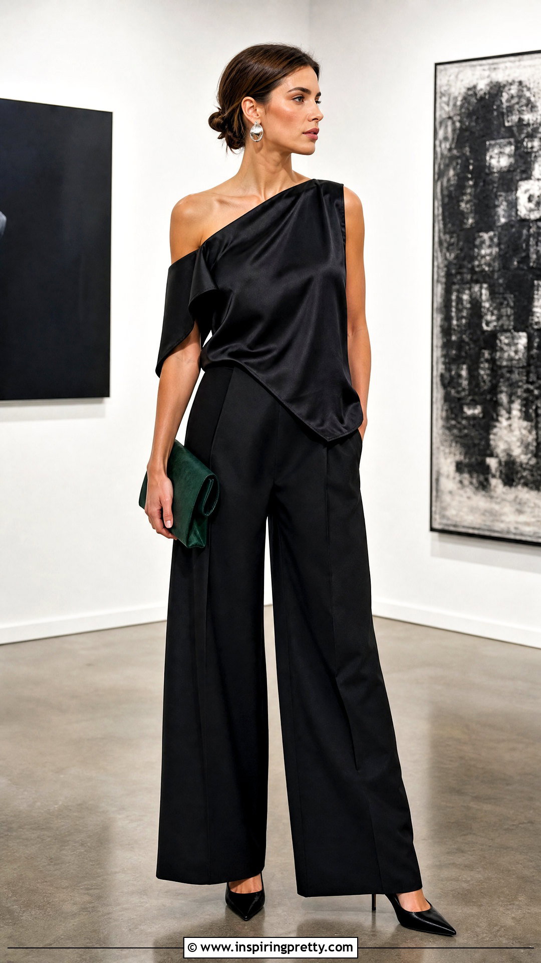 Black Silk Asymmetrical Top With Black Trousers - 25 Silk Asymmetrical Top outfit ideas
