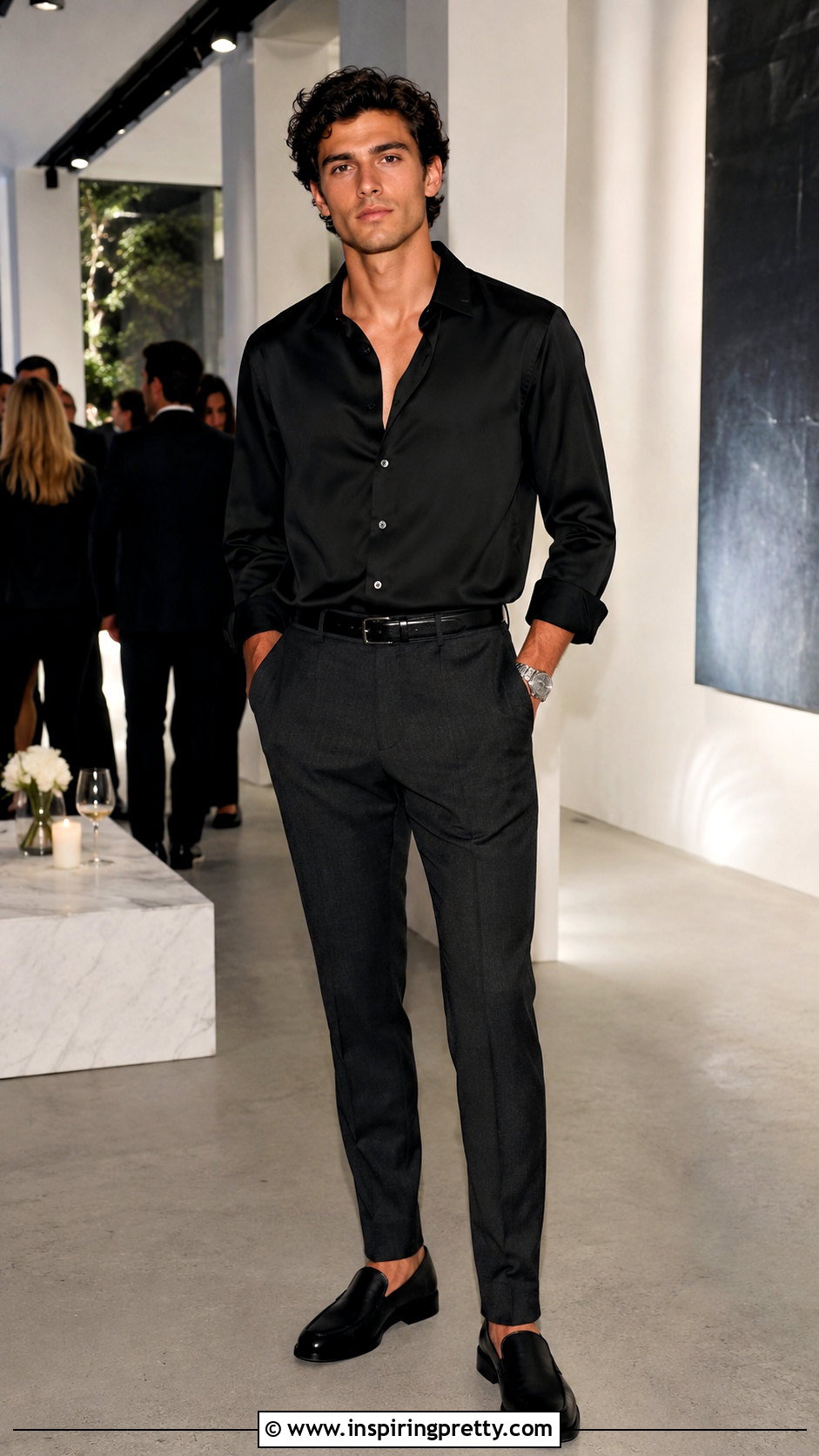Black Silk Shirt With Tailored Trousers - 25 mens silk tops