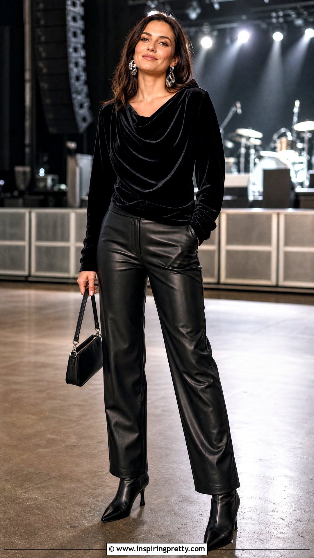 Black Silk Velvet Top With Faux Leather Pants - 25 silk velvet top outfit ideas