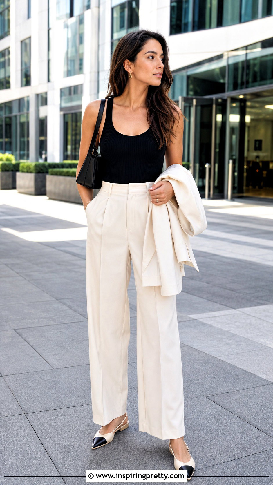 Black Singlet Top With Wide Leg Trousers - 50 singlet tops outfit ideas
