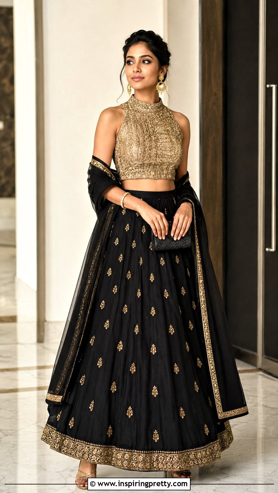 Black Skirt And Gold Top Indian Outfit - 50 skirt and top indian outfits