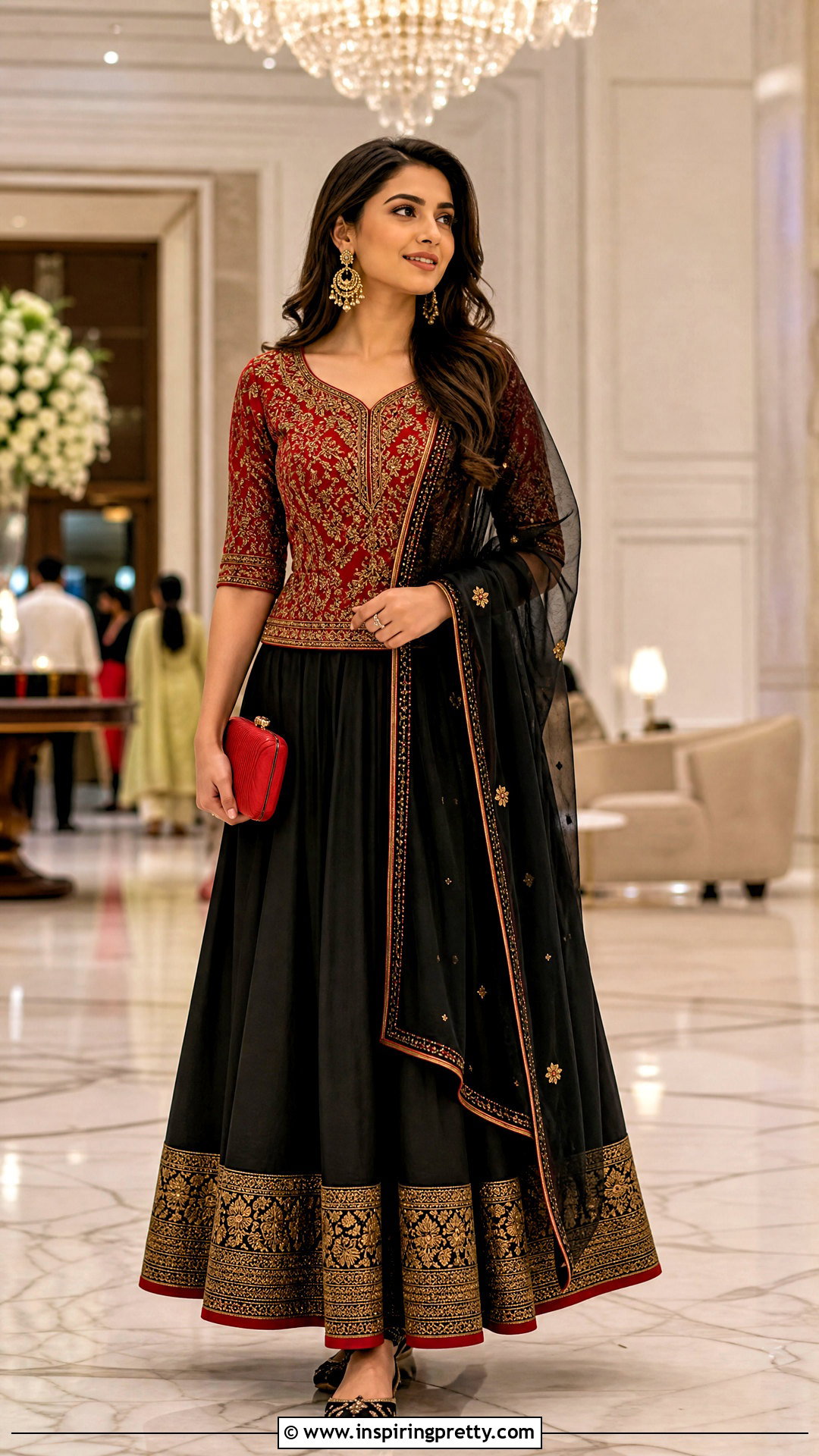 Black Skirt And Red Embroidered Top Outfit - 50 traditional skirt and top outfit ideas