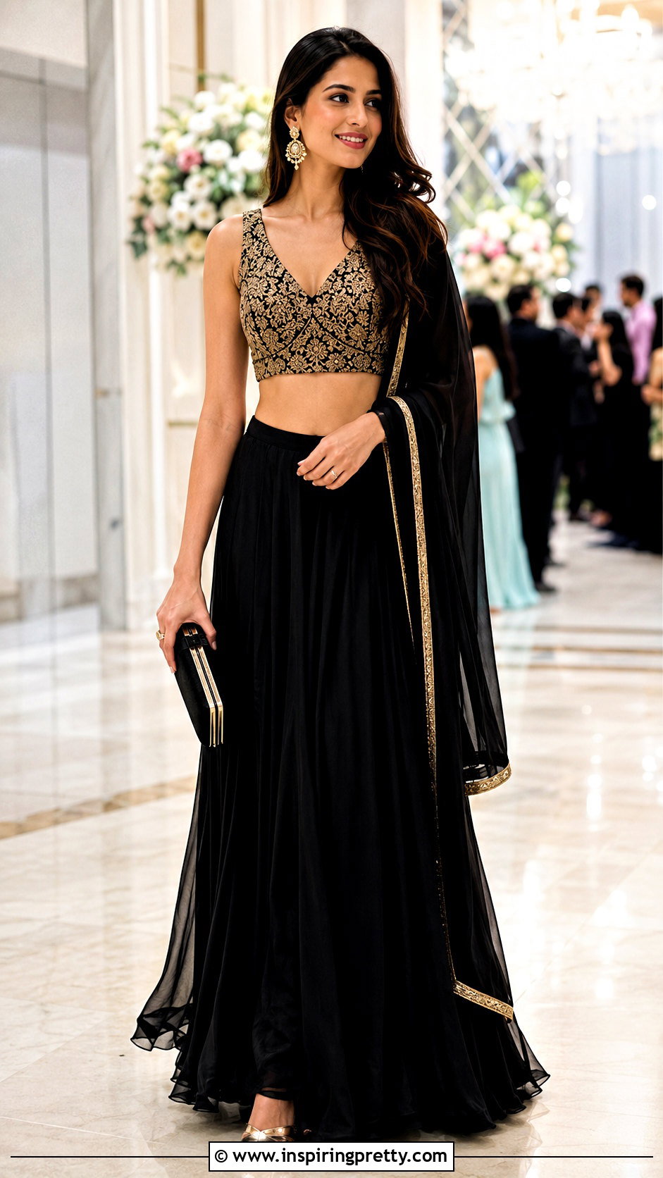Black Skirt With Gold Crop Top - 20 skirt with crop top indian outfit ideas