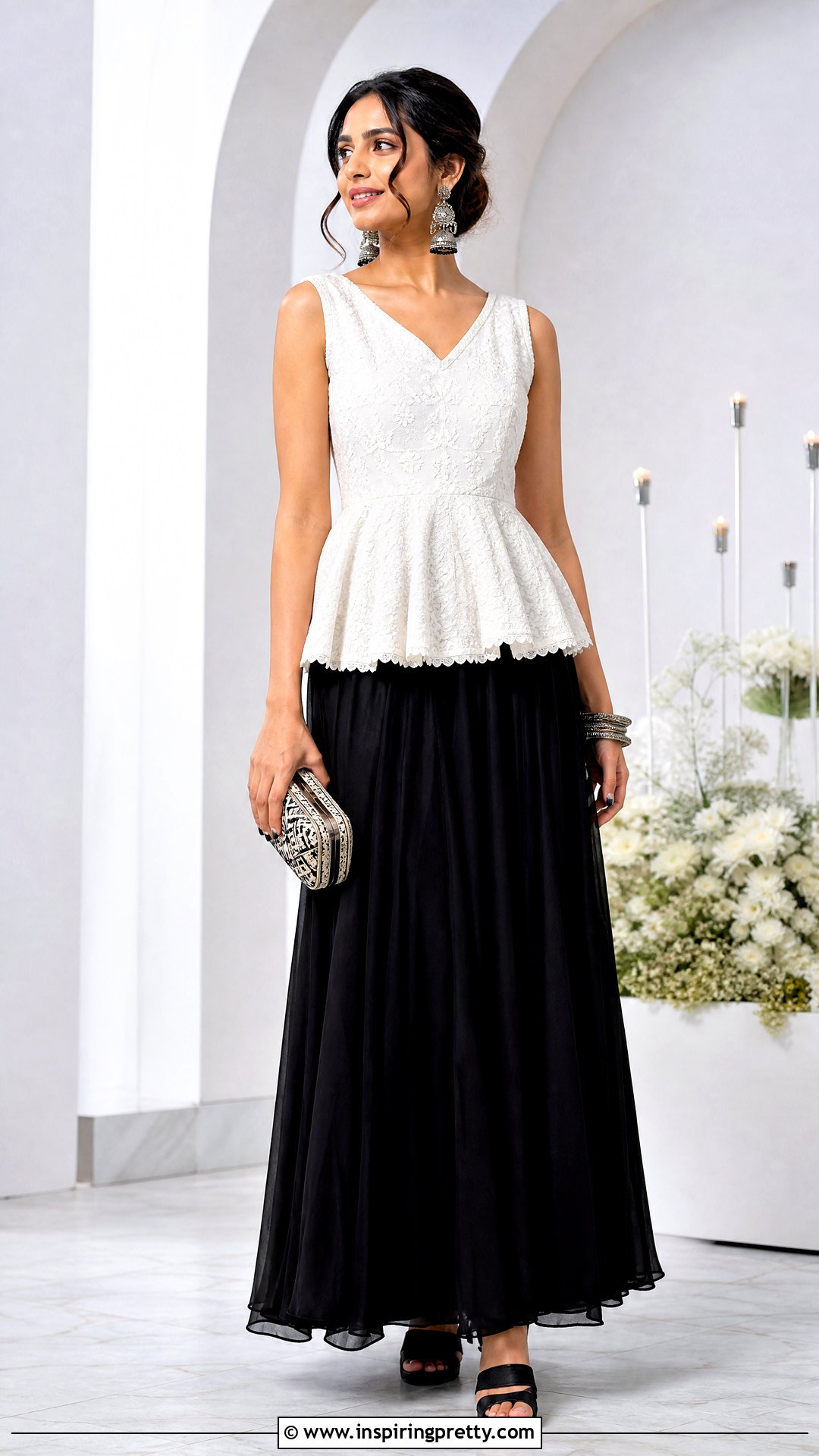 Black Skirt With White Peplum Top - 50 skirt top indian outfit ideas
