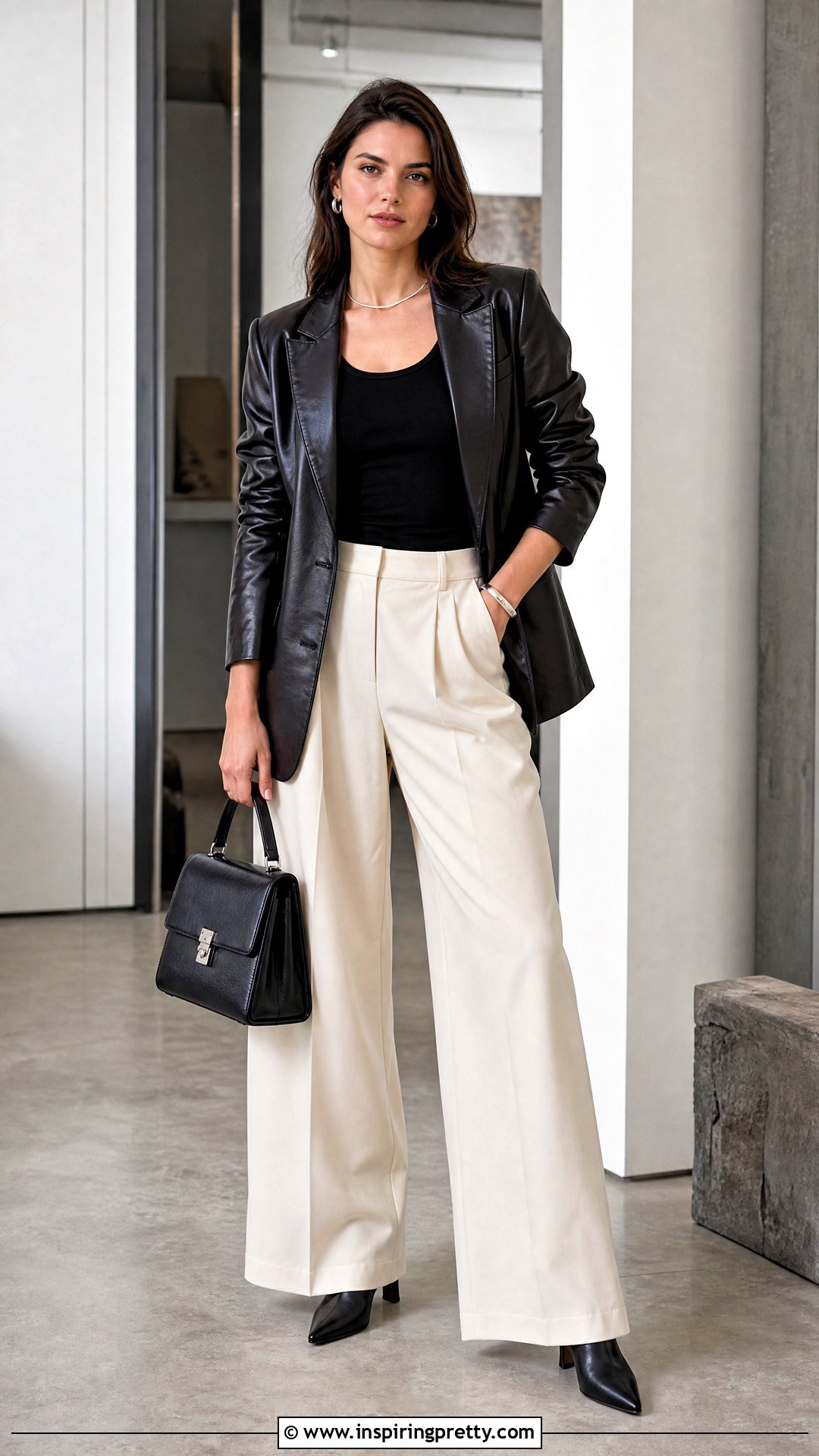 Black Sleeveless Top With A Leather Blazer And Trousers - 50 black sleeveless top outfit ideas