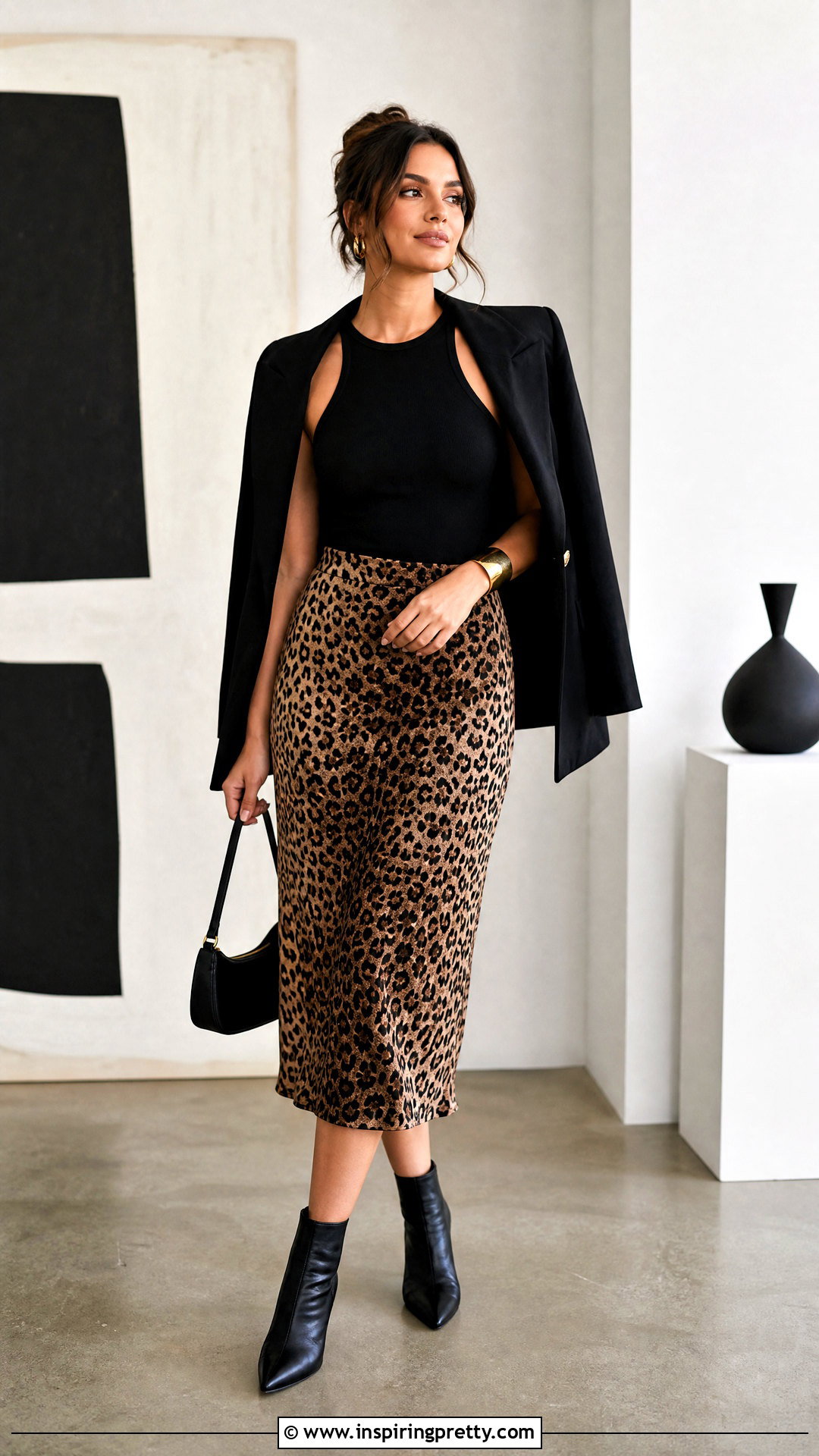 Black Sleeveless Top With An Animal Print Skirt - 50 black sleeveless top outfit ideas
