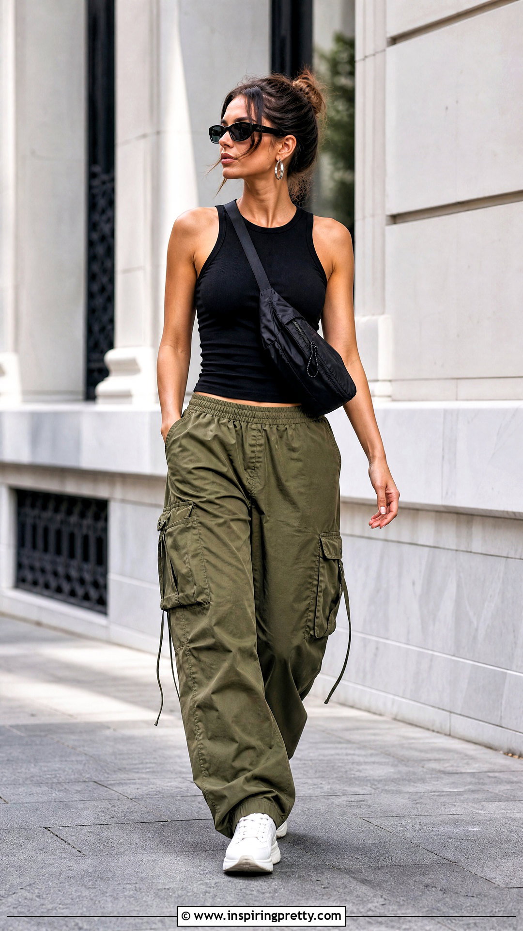 Black Sleeveless Top With Cargo Pants And Trainers - 50 black sleeveless top outfit ideas
