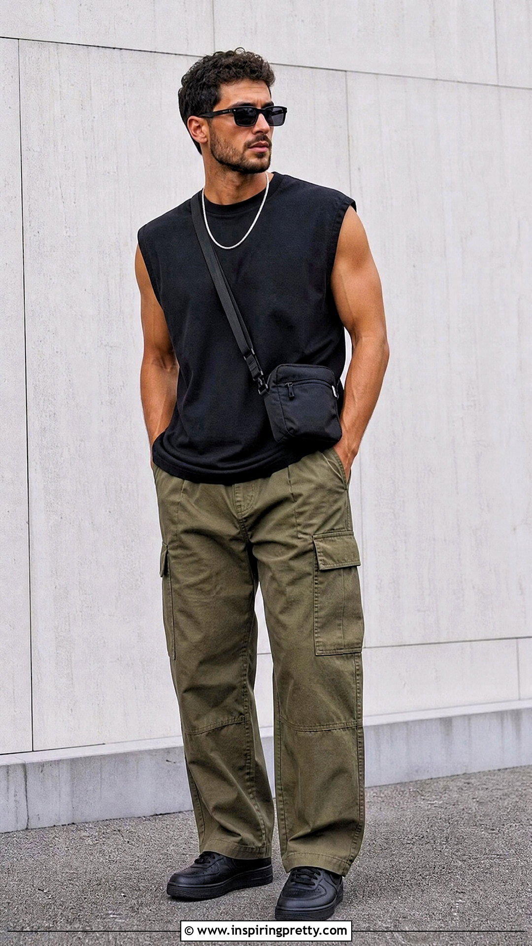 Black Sleeveless Top With Cargo Pants - 50 sleeveless top outfit men ideas