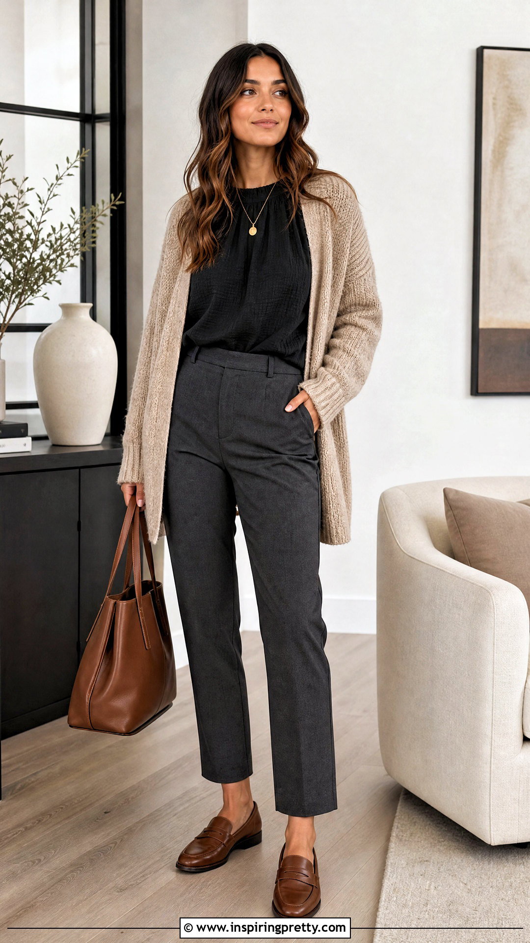 Black Smock Top With Cardigan And Trousers - 25 Black Smock Top outfit ideas